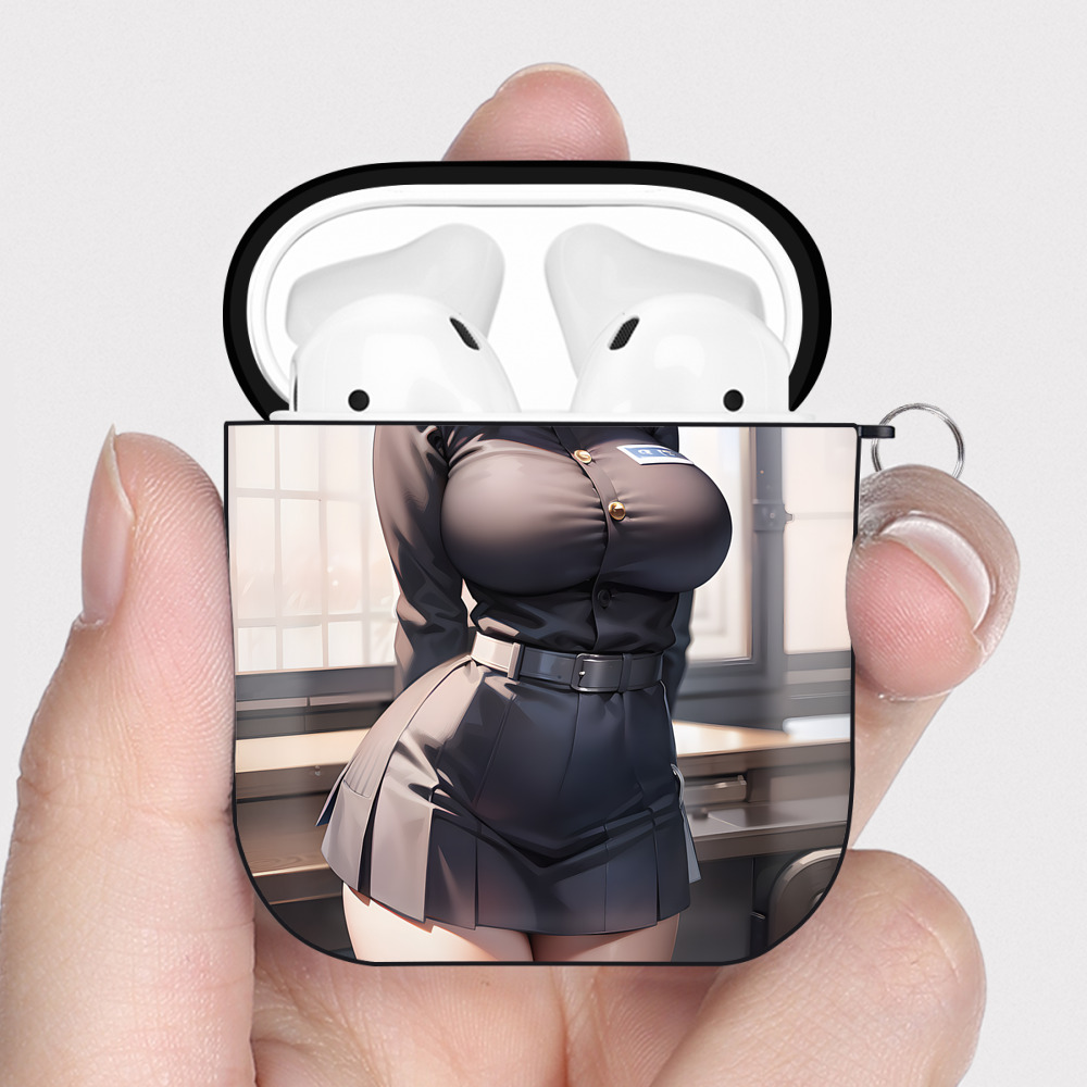 （画像用） 鬼滅の刃（きめつのやいば）蟲柱-胡蝶 しのぶ／こちょう しのぶ Kochou Shinobu AirPods 第2世代保護ケース ハードシェル ブラック 耐衝撃・防指紋・カラビナ付き