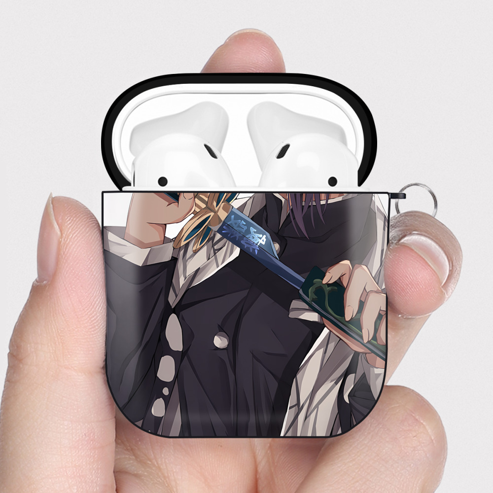 （画像用） 鬼滅の刃（きめつのやいば）蟲柱-胡蝶 しのぶ／こちょう しのぶ Kochou Shinobu AirPods 第2世代保護ケース ハードシェル ブラック 耐衝撃・防指紋・カラビナ付き