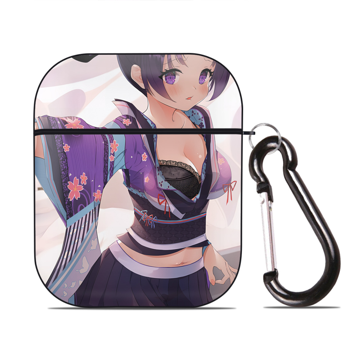 （画像用） 鬼滅の刃（きめつのやいば）蟲柱-胡蝶 しのぶ／こちょう しのぶ Kochou Shinobu AirPods 第2世代保護ケース ハードシェル ブラック 耐衝撃・防指紋・カラビナ付き