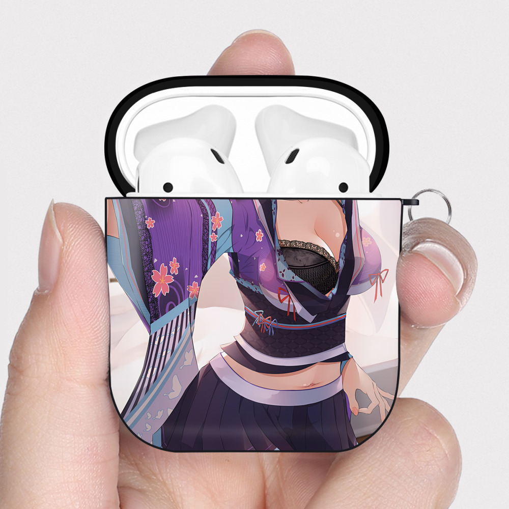 （画像用） 鬼滅の刃（きめつのやいば）蟲柱-胡蝶 しのぶ／こちょう しのぶ Kochou Shinobu AirPods 第2世代保護ケース ハードシェル ブラック 耐衝撃・防指紋・カラビナ付き