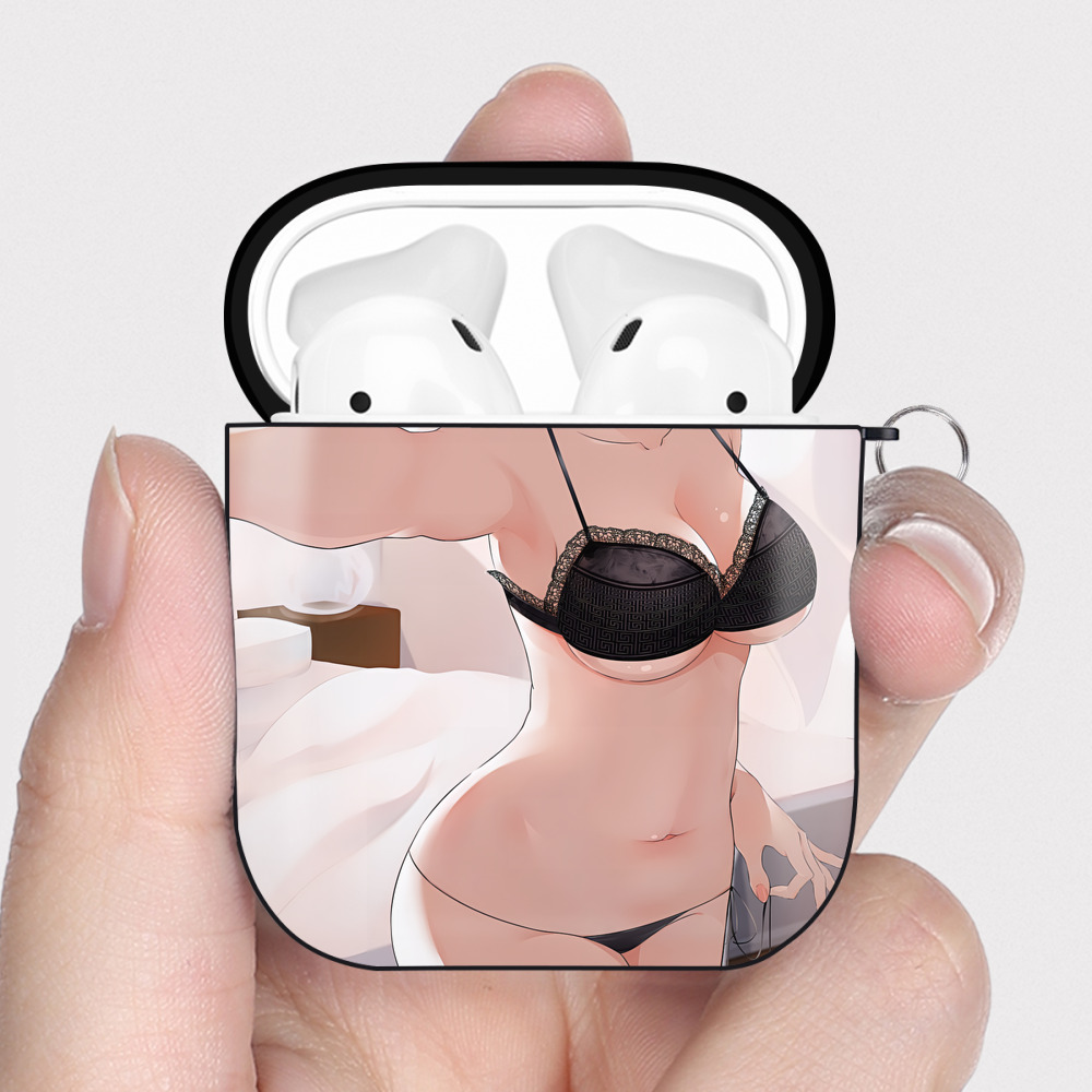 （画像用） 鬼滅の刃（きめつのやいば）蟲柱-胡蝶 しのぶ／こちょう しのぶ Kochou Shinobu AirPods 第2世代保護ケース ハードシェル ブラック 耐衝撃・防指紋・カラビナ付き