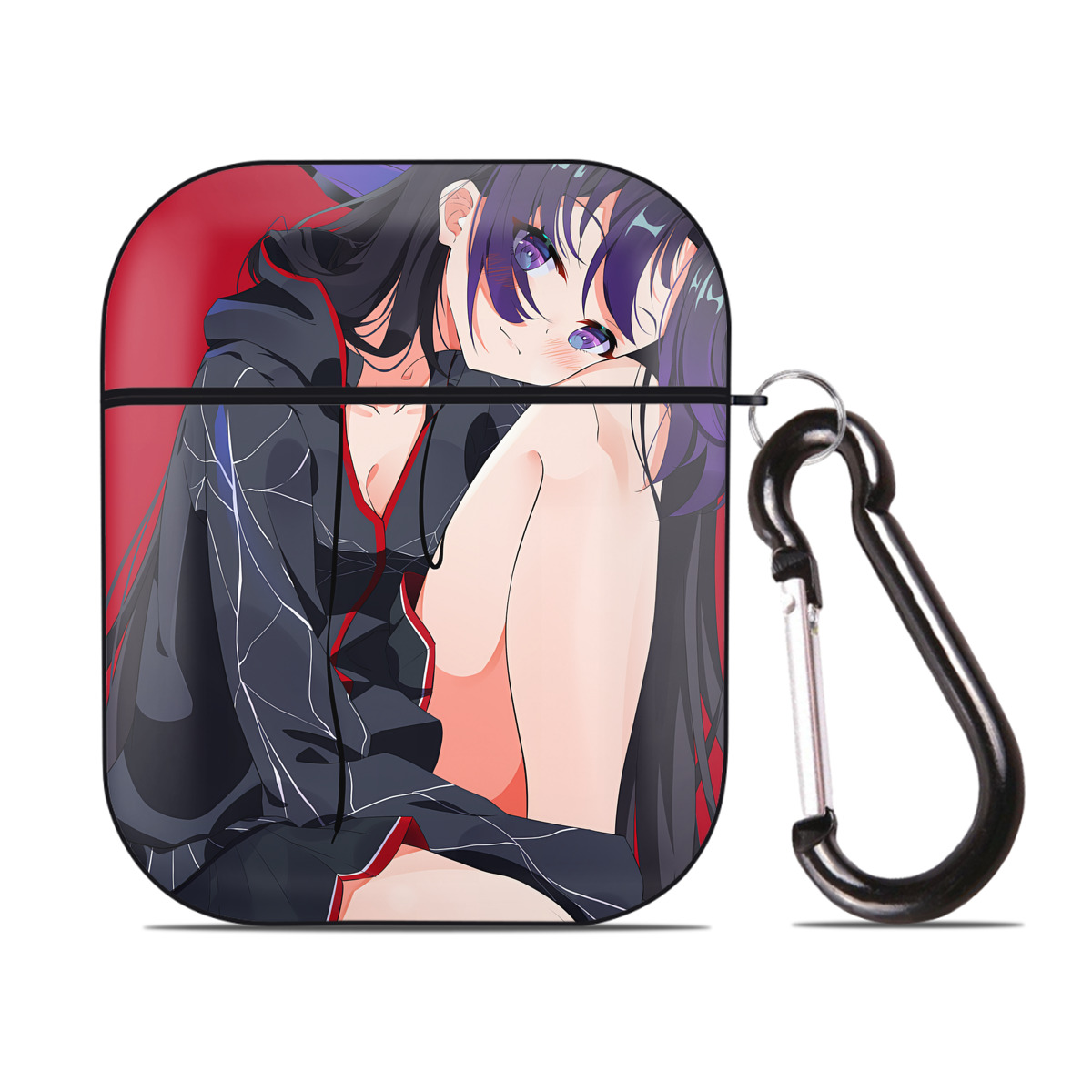 （画像用） 鬼滅の刃（きめつのやいば）蟲柱-胡蝶 しのぶ／こちょう しのぶ Kochou Shinobu AirPods 第2世代保護ケース ハードシェル ブラック 耐衝撃・防指紋・カラビナ付き