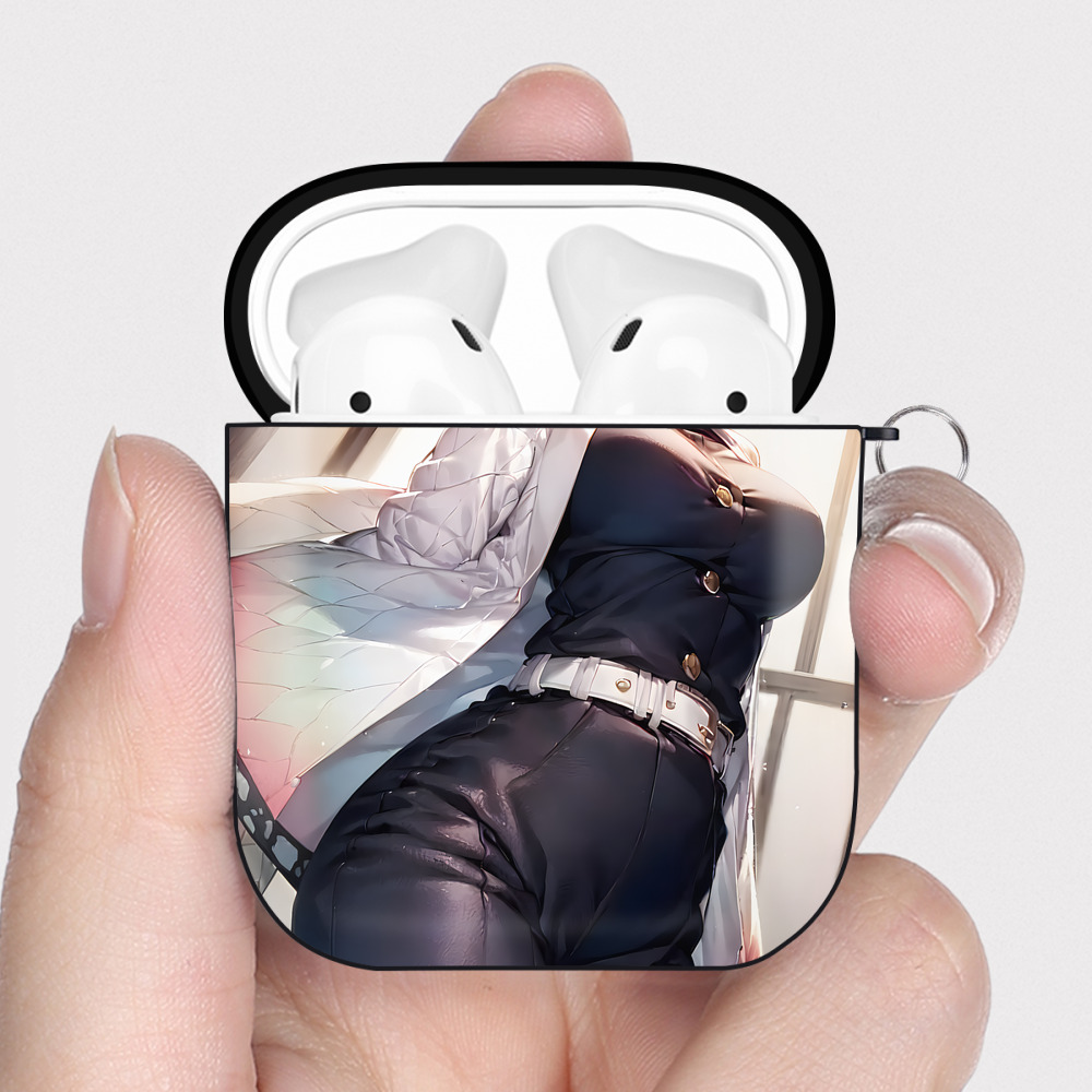 （画像用） 鬼滅の刃（きめつのやいば）蟲柱-胡蝶 しのぶ／こちょう しのぶ Kochou Shinobu AirPods 第2世代保護ケース ハードシェル ブラック 耐衝撃・防指紋・カラビナ付き