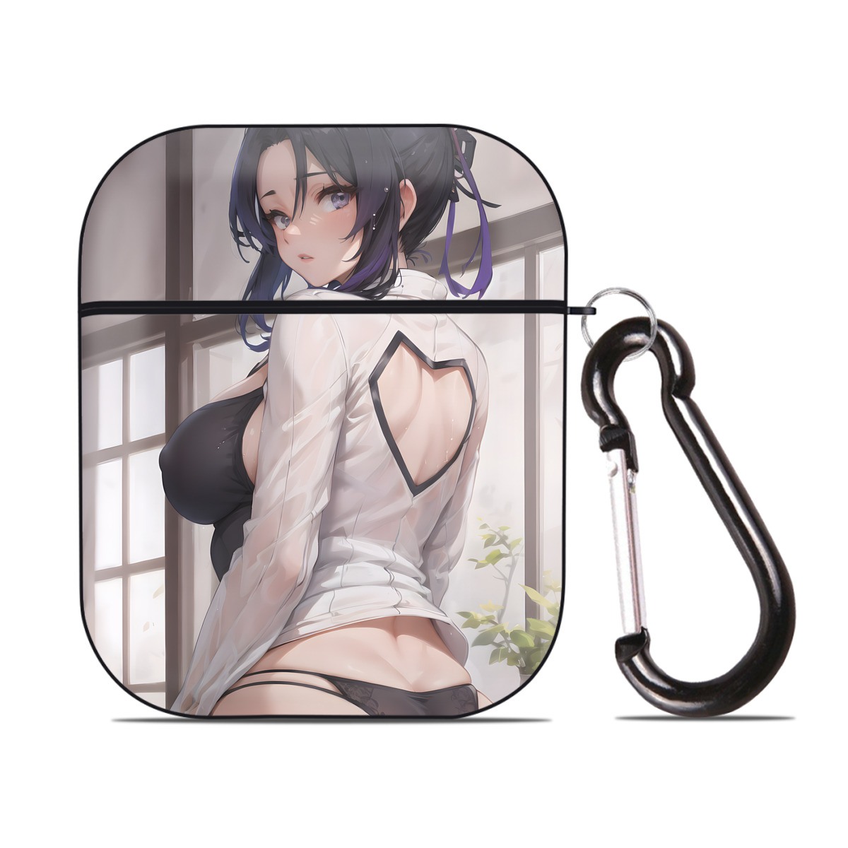 （画像用） 鬼滅の刃（きめつのやいば）蟲柱-胡蝶 しのぶ／こちょう しのぶ Kochou Shinobu AirPods 第2世代保護ケース ハードシェル ブラック 耐衝撃・防指紋・カラビナ付き