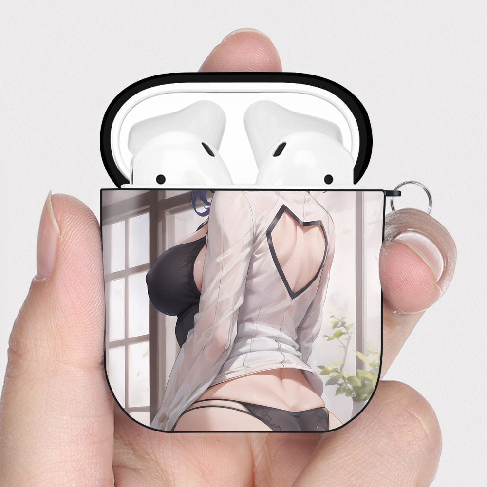 （画像用） 鬼滅の刃（きめつのやいば）蟲柱-胡蝶 しのぶ／こちょう しのぶ Kochou Shinobu AirPods 第2世代保護ケース ハードシェル ブラック 耐衝撃・防指紋・カラビナ付き