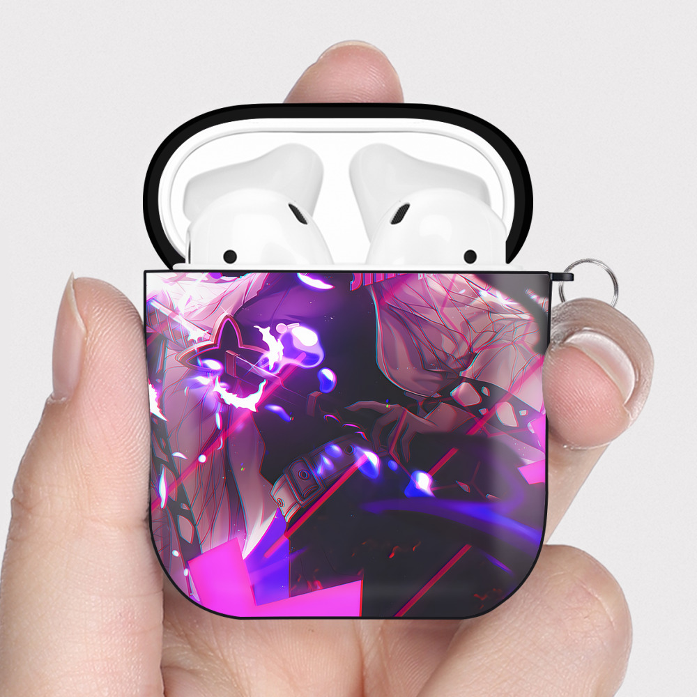 （画像用） 鬼滅の刃（きめつのやいば）蟲柱-胡蝶 しのぶ／こちょう しのぶ Kochou Shinobu AirPods 第2世代保護ケース ハードシェル ブラック 耐衝撃・防指紋・カラビナ付き