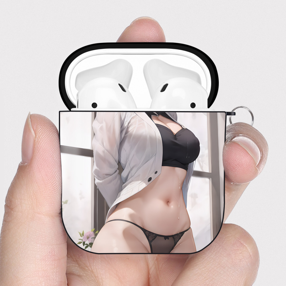 （画像用） 鬼滅の刃（きめつのやいば）蟲柱-胡蝶 しのぶ／こちょう しのぶ Kochou Shinobu AirPods 第2世代保護ケース ハードシェル ブラック 耐衝撃・防指紋・カラビナ付き