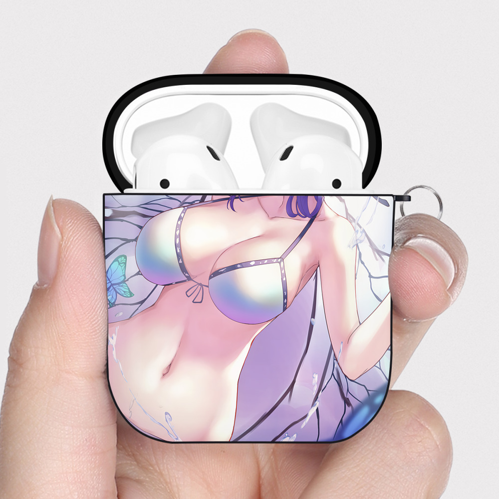 （画像用） 鬼滅の刃（きめつのやいば）蟲柱-胡蝶 しのぶ／こちょう しのぶ Kochou Shinobu AirPods 第2世代保護ケース ハードシェル ブラック 耐衝撃・防指紋・カラビナ付き