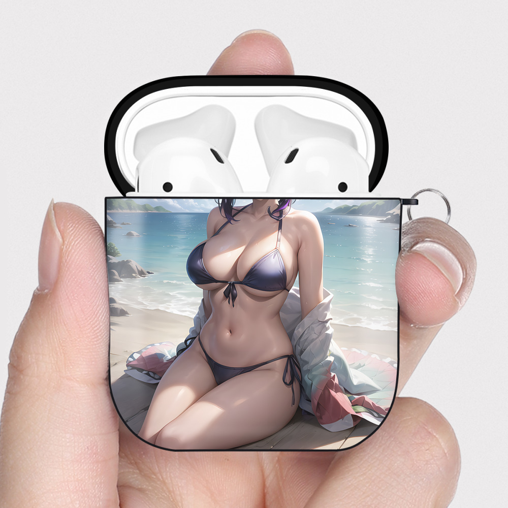 （画像用） 鬼滅の刃（きめつのやいば）蟲柱-胡蝶 しのぶ／こちょう しのぶ Kochou Shinobu AirPods 第2世代保護ケース ハードシェル ブラック 耐衝撃・防指紋・カラビナ付き