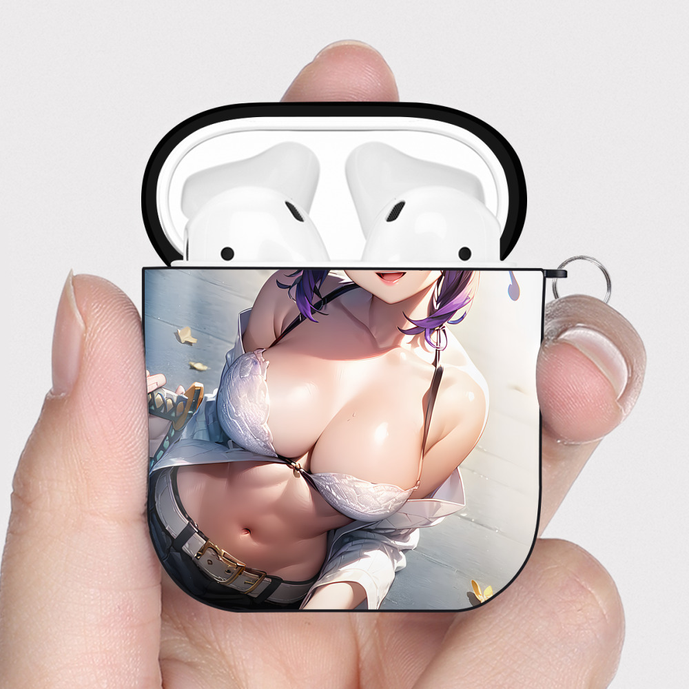 （画像用） 鬼滅の刃（きめつのやいば）蟲柱-胡蝶 しのぶ／こちょう しのぶ Kochou Shinobu AirPods 第2世代保護ケース ハードシェル ブラック 耐衝撃・防指紋・カラビナ付き