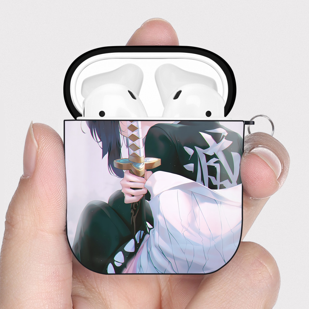 （画像用） 鬼滅の刃（きめつのやいば）蟲柱-胡蝶 しのぶ／こちょう しのぶ Kochou Shinobu AirPods 第2世代保護ケース ハードシェル ブラック 耐衝撃・防指紋・カラビナ付き