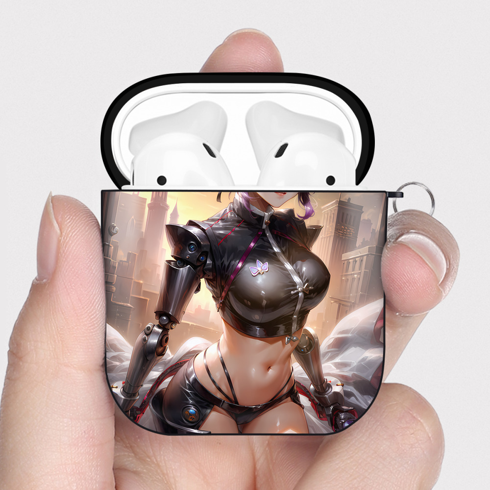 （画像用） 鬼滅の刃（きめつのやいば）蟲柱-胡蝶 しのぶ／こちょう しのぶ Kochou Shinobu AirPods 第2世代保護ケース ハードシェル ブラック 耐衝撃・防指紋・カラビナ付き