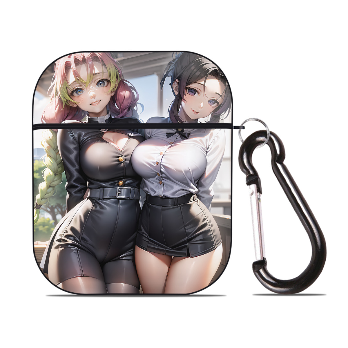 （画像用） 鬼滅の刃（きめつのやいば）蟲柱-胡蝶 しのぶ／こちょう しのぶ Kochou Shinobu AirPods 第2世代保護ケース ハードシェル ブラック 耐衝撃・防指紋・カラビナ付き