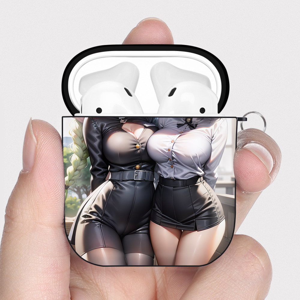 （画像用） 鬼滅の刃（きめつのやいば）蟲柱-胡蝶 しのぶ／こちょう しのぶ Kochou Shinobu AirPods 第2世代保護ケース ハードシェル ブラック 耐衝撃・防指紋・カラビナ付き