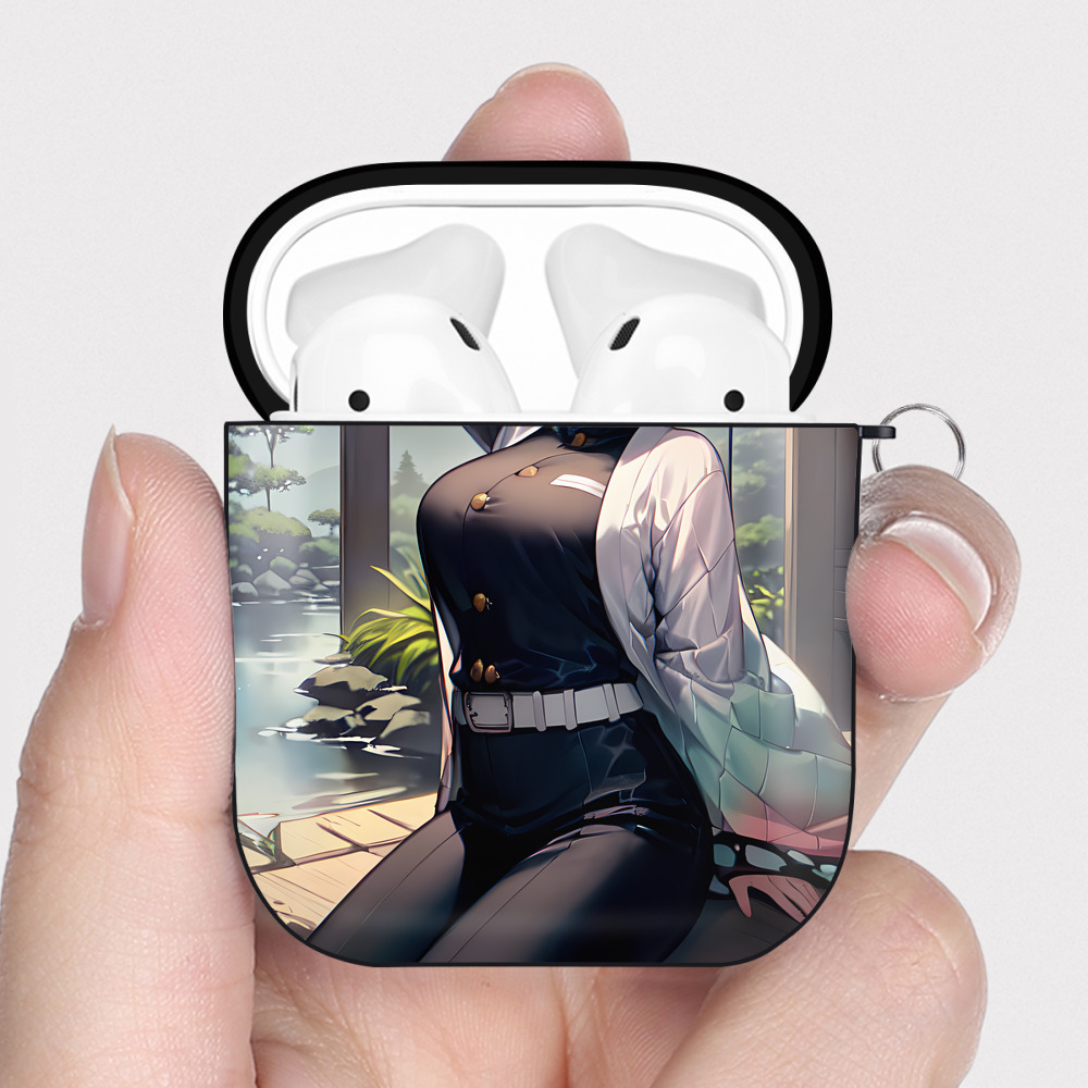 （画像用） 鬼滅の刃（きめつのやいば）蟲柱-胡蝶 しのぶ／こちょう しのぶ Kochou Shinobu AirPods 第2世代保護ケース ハードシェル ブラック 耐衝撃・防指紋・カラビナ付き