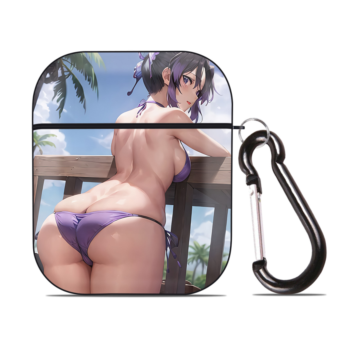 （画像用） 鬼滅の刃（きめつのやいば）蟲柱-胡蝶 しのぶ／こちょう しのぶ Kochou Shinobu AirPods 第2世代保護ケース ハードシェル ブラック 耐衝撃・防指紋・カラビナ付き