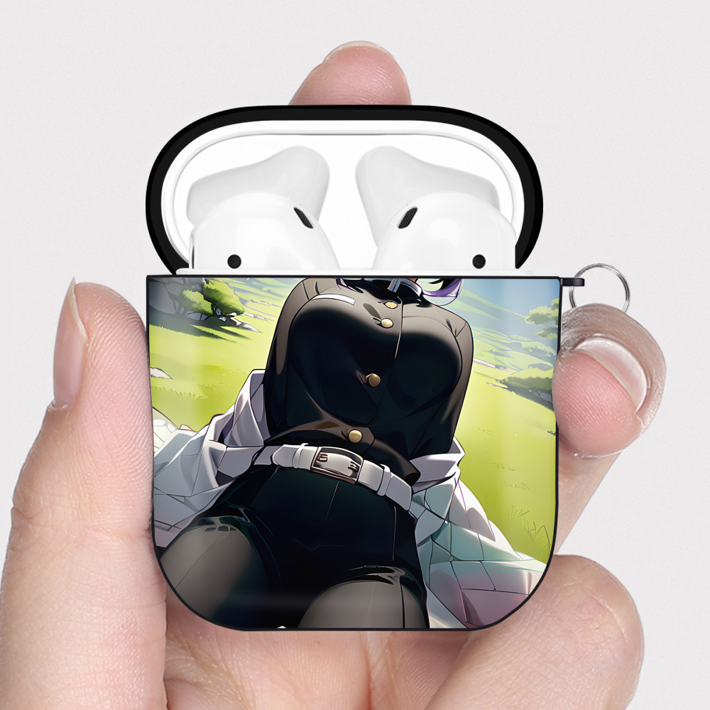（画像用） 鬼滅の刃（きめつのやいば）蟲柱-胡蝶 しのぶ／こちょう しのぶ Kochou Shinobu AirPods 第2世代保護ケース ハードシェル ブラック 耐衝撃・防指紋・カラビナ付き