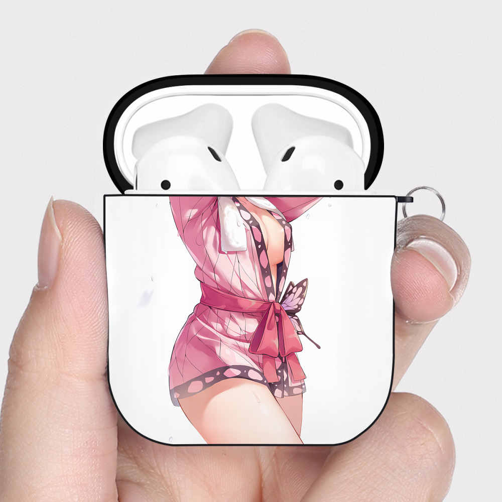 （画像用） 鬼滅の刃（きめつのやいば）蟲柱-胡蝶 しのぶ／こちょう しのぶ Kochou Shinobu AirPods 第2世代保護ケース ハードシェル ブラック 耐衝撃・防指紋・カラビナ付き