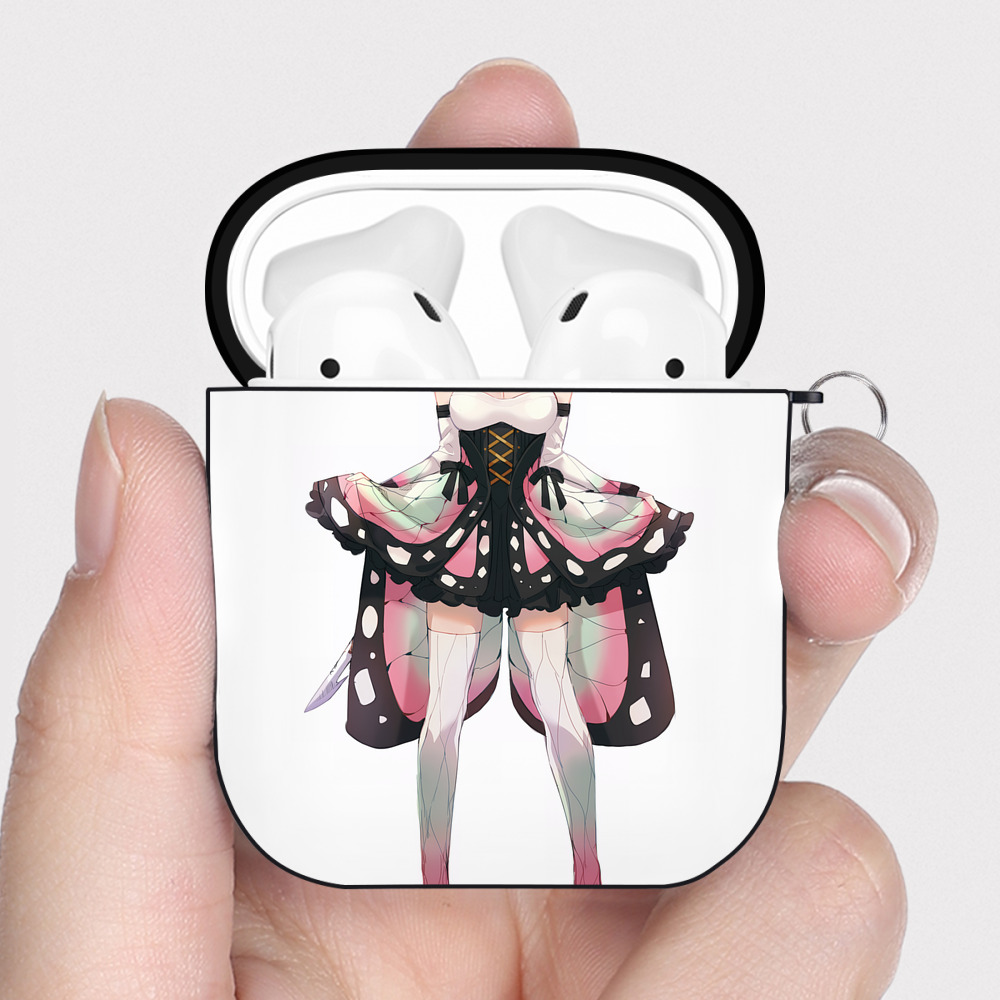 （画像用） 鬼滅の刃（きめつのやいば）蟲柱-胡蝶 しのぶ／こちょう しのぶ Kochou Shinobu AirPods 第2世代保護ケース ハードシェル ブラック 耐衝撃・防指紋・カラビナ付き