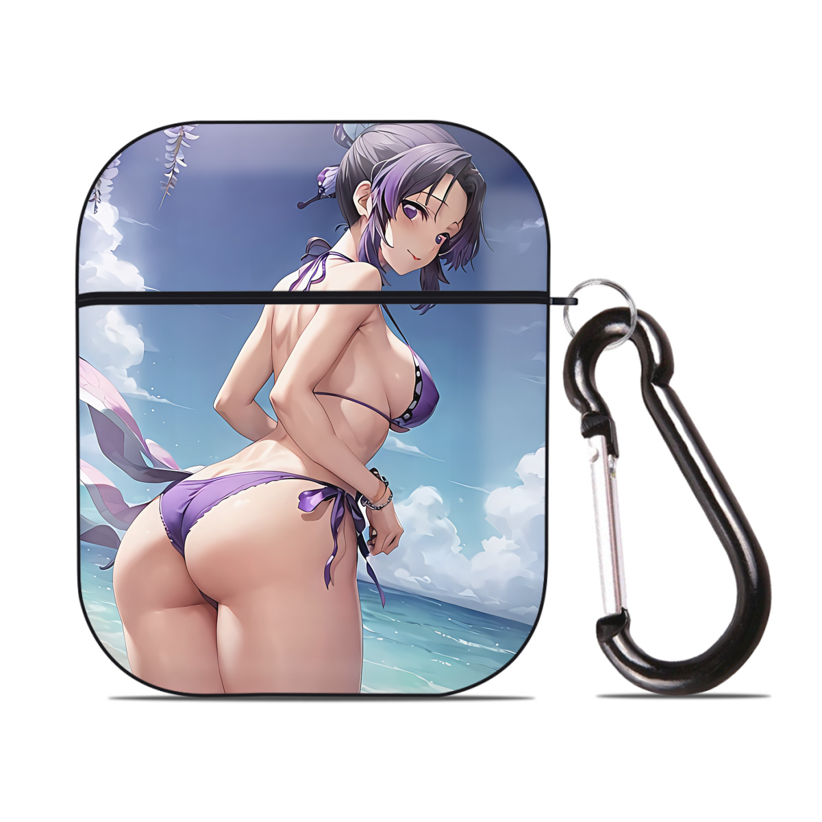 （画像用） 鬼滅の刃（きめつのやいば）蟲柱-胡蝶 しのぶ／こちょう しのぶ Kochou Shinobu AirPods 第2世代保護ケース ハードシェル ブラック 耐衝撃・防指紋・カラビナ付き