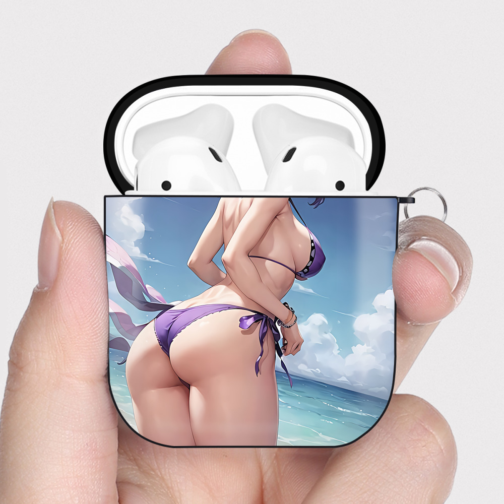 （画像用） 鬼滅の刃（きめつのやいば）蟲柱-胡蝶 しのぶ／こちょう しのぶ Kochou Shinobu AirPods 第2世代保護ケース ハードシェル ブラック 耐衝撃・防指紋・カラビナ付き