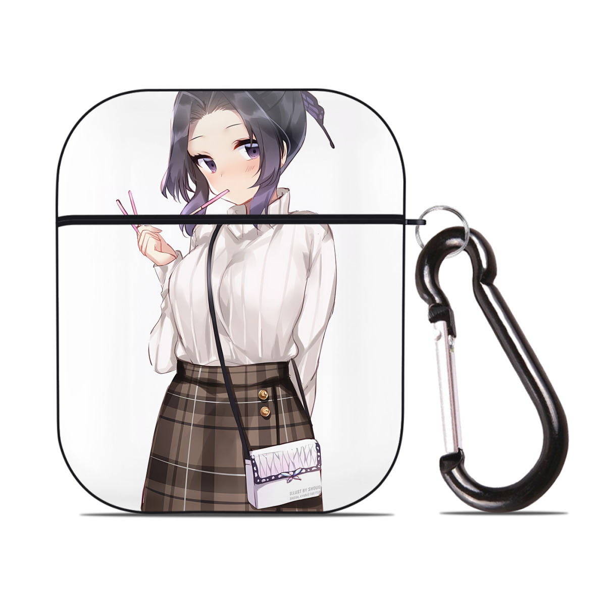 （画像用） 鬼滅の刃（きめつのやいば）蟲柱-胡蝶 しのぶ／こちょう しのぶ Kochou Shinobu AirPods 第2世代保護ケース ハードシェル ブラック 耐衝撃・防指紋・カラビナ付き