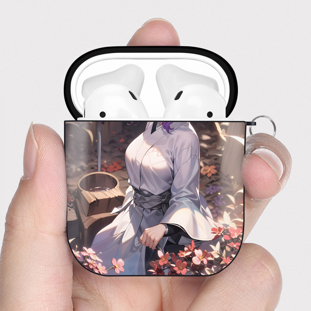 （画像用） 鬼滅の刃（きめつのやいば）蟲柱-胡蝶 しのぶ／こちょう しのぶ Kochou Shinobu AirPods 第2世代保護ケース ハードシェル ブラック 耐衝撃・防指紋・カラビナ付き