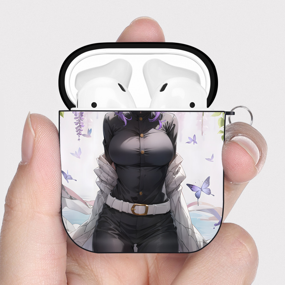（画像用） 鬼滅の刃（きめつのやいば）蟲柱-胡蝶 しのぶ／こちょう しのぶ Kochou Shinobu AirPods 第2世代保護ケース ハードシェル ブラック 耐衝撃・防指紋・カラビナ付き