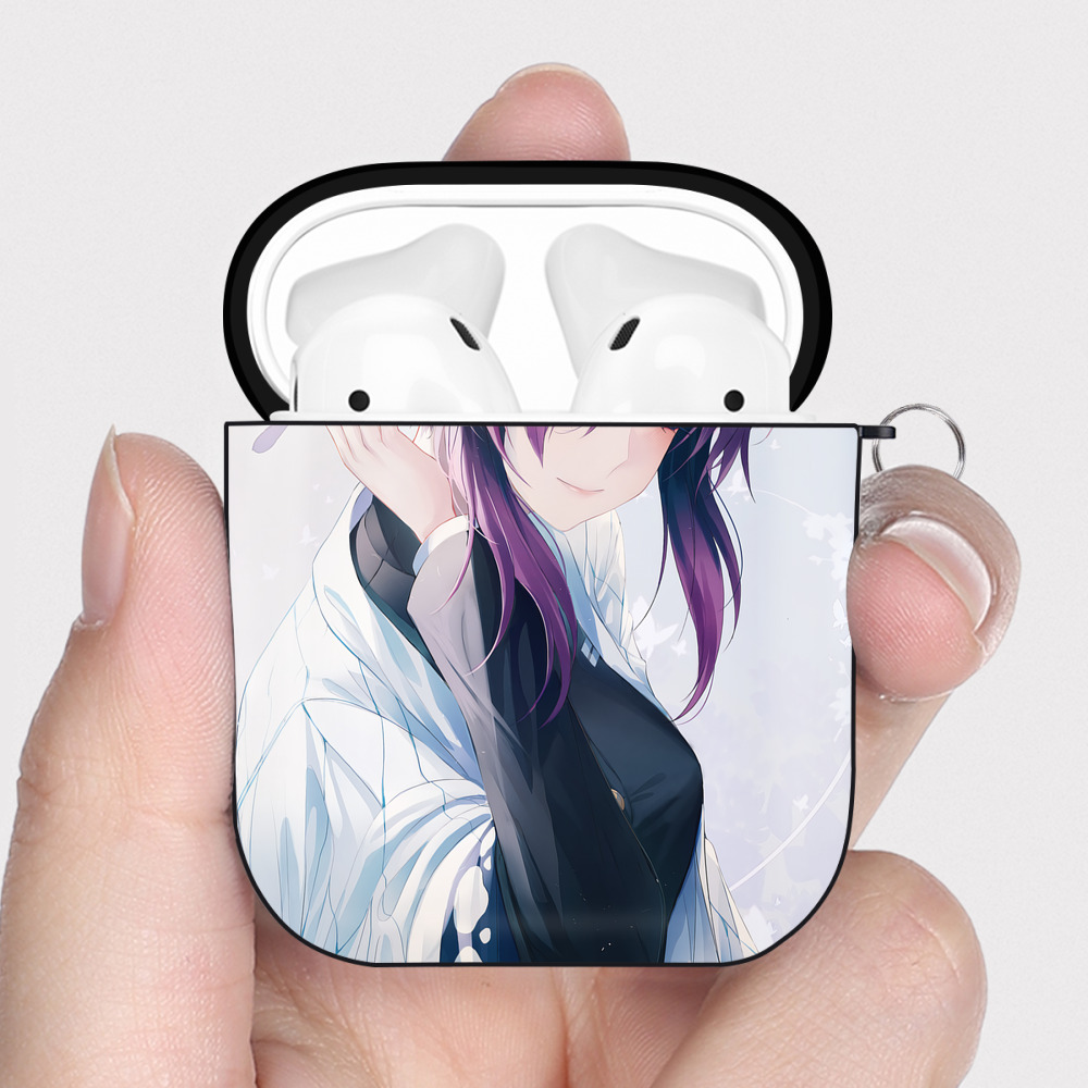 （画像用） 鬼滅の刃（きめつのやいば）蟲柱-胡蝶 しのぶ／こちょう しのぶ Kochou Shinobu AirPods 第2世代保護ケース ハードシェル ブラック 耐衝撃・防指紋・カラビナ付き