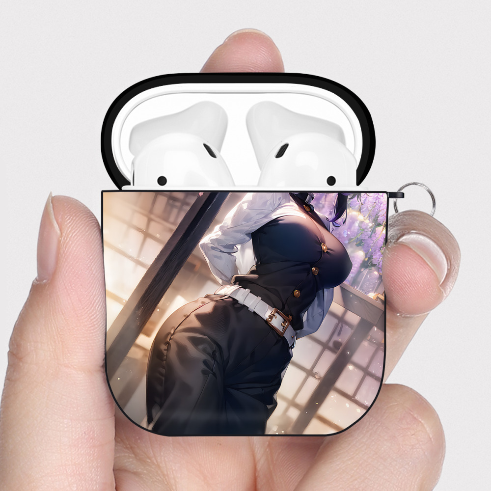 （画像用） 鬼滅の刃（きめつのやいば）蟲柱-胡蝶 しのぶ／こちょう しのぶ Kochou Shinobu AirPods 第2世代保護ケース ハードシェル ブラック 耐衝撃・防指紋・カラビナ付き