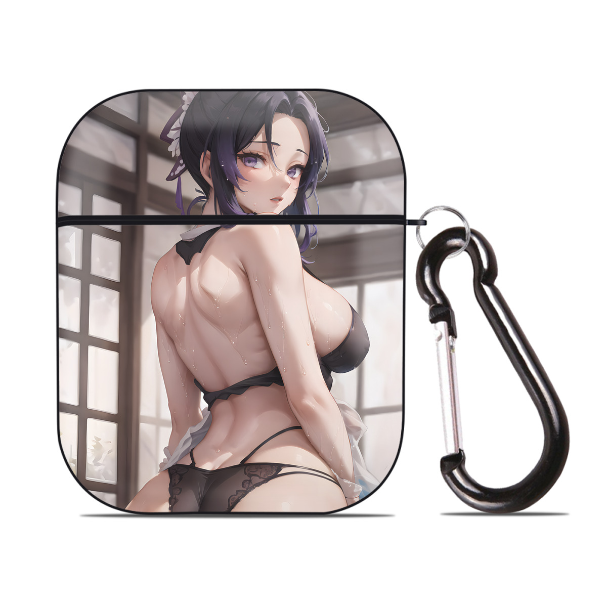 （画像用） 鬼滅の刃（きめつのやいば）蟲柱-胡蝶 しのぶ／こちょう しのぶ Kochou Shinobu AirPods 第2世代保護ケース ハードシェル ブラック 耐衝撃・防指紋・カラビナ付き