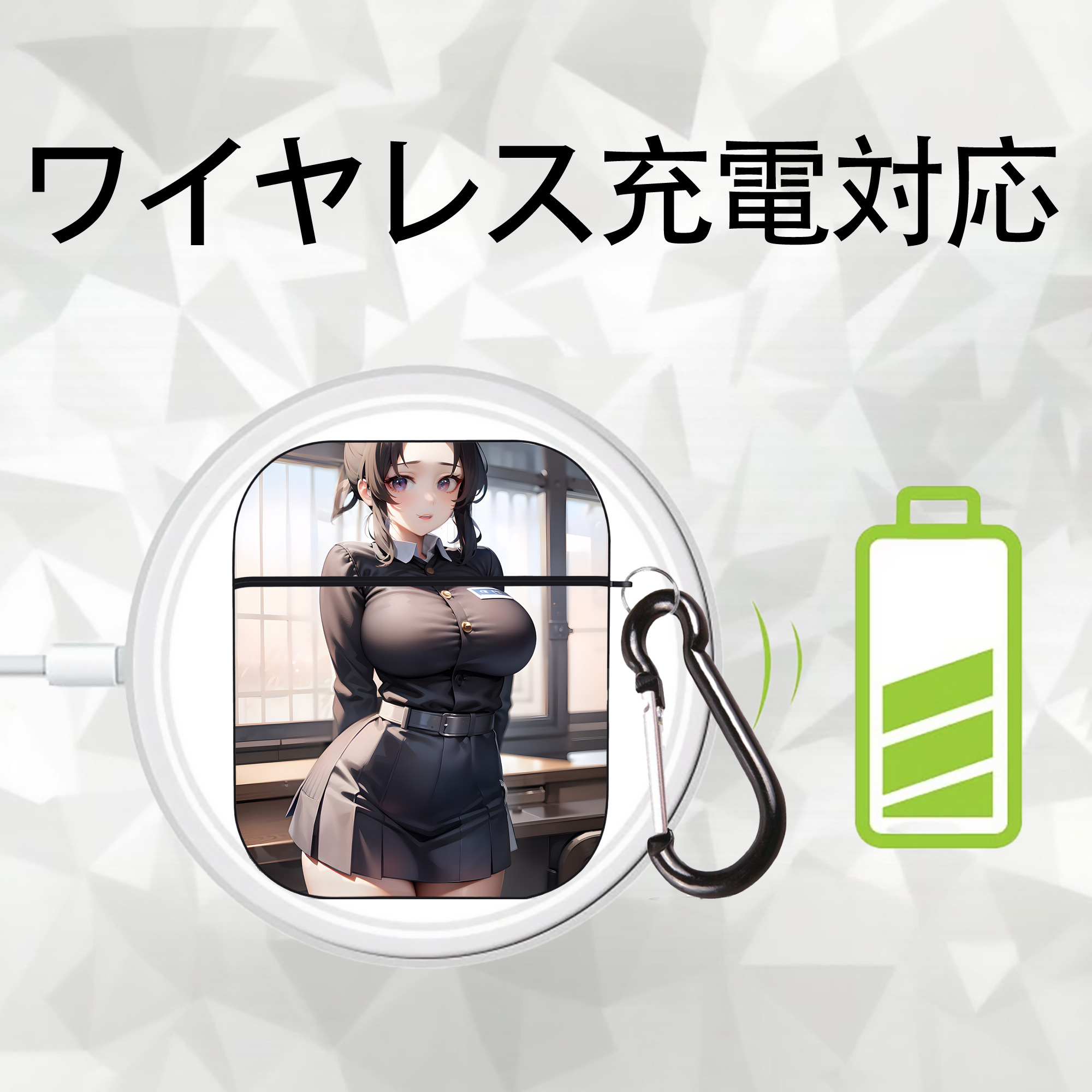 鬼滅の刃（きめつのやいば）蟲柱-胡蝶 しのぶ／こちょう しのぶ Kochou Shinobu AirPods 第2世代保護ケース ハードシェル ブラック 耐衝撃・防指紋・カラビナ付き