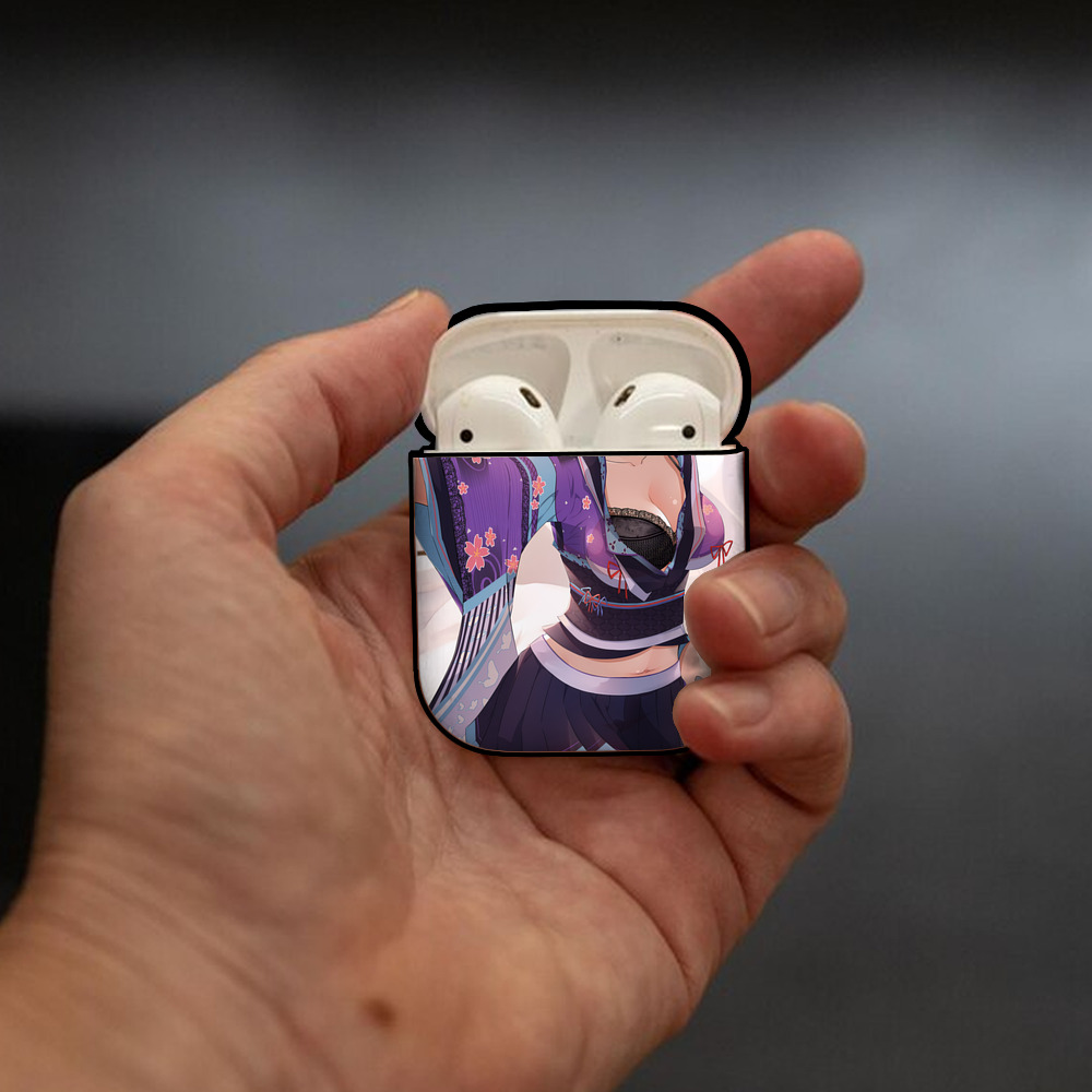 鬼滅の刃（きめつのやいば）蟲柱-胡蝶 しのぶ／こちょう しのぶ Kochou Shinobu AirPods 第2世代保護ケース ハードシェル ブラック 耐衝撃・防指紋・カラビナ付き