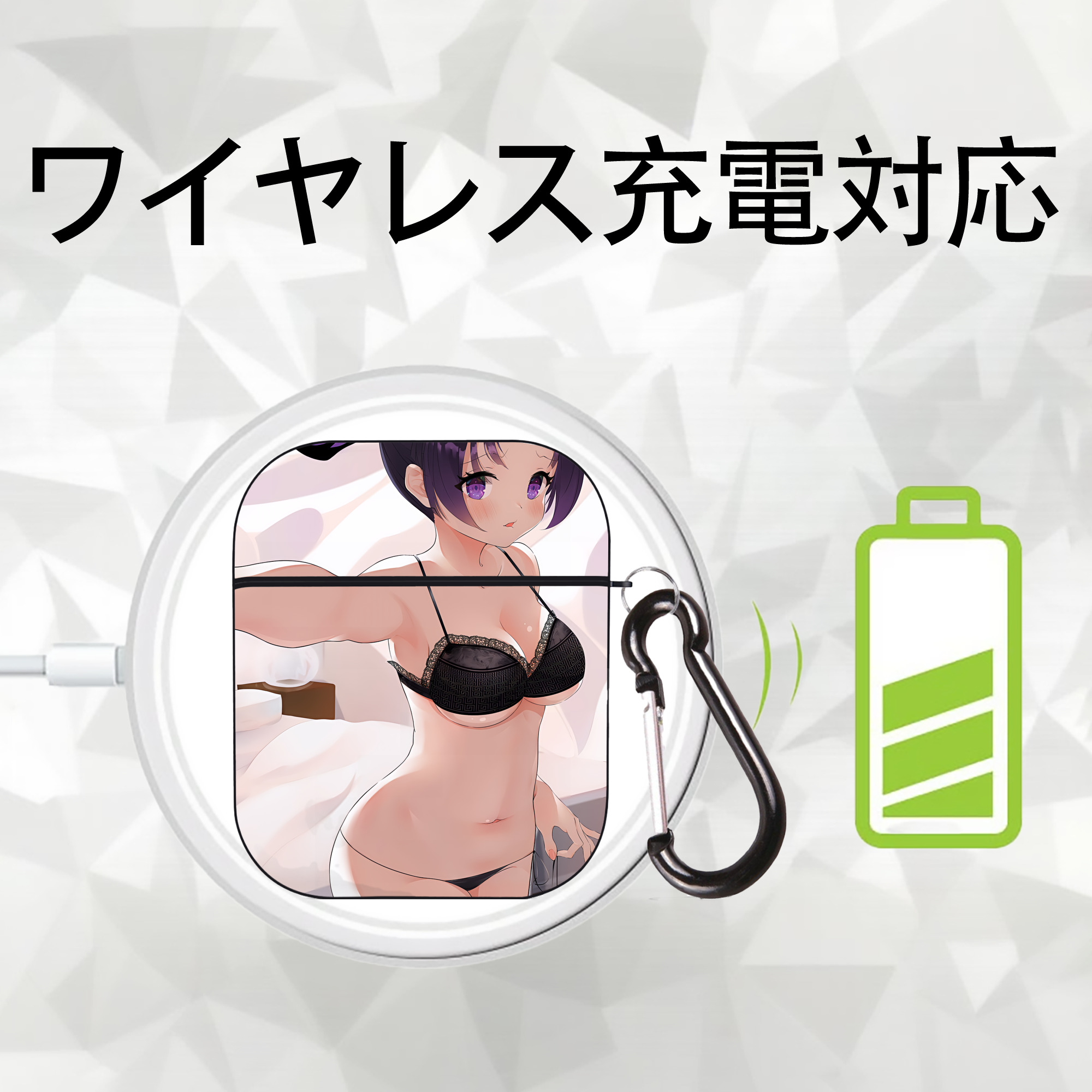 鬼滅の刃（きめつのやいば）蟲柱-胡蝶 しのぶ／こちょう しのぶ Kochou Shinobu AirPods 第2世代保護ケース ハードシェル ブラック 耐衝撃・防指紋・カラビナ付き