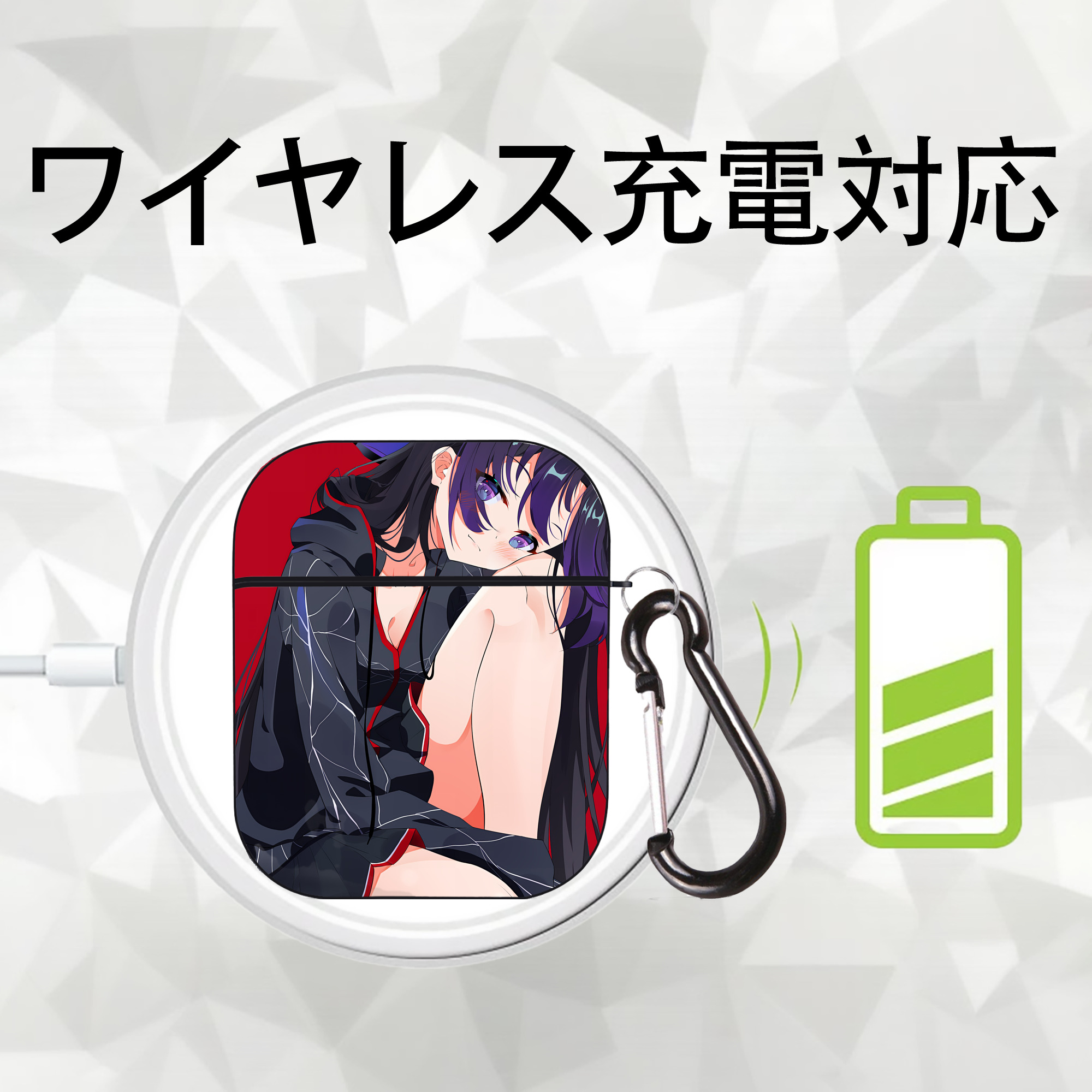 鬼滅の刃（きめつのやいば）蟲柱-胡蝶 しのぶ／こちょう しのぶ Kochou Shinobu AirPods 第2世代保護ケース ハードシェル ブラック 耐衝撃・防指紋・カラビナ付き