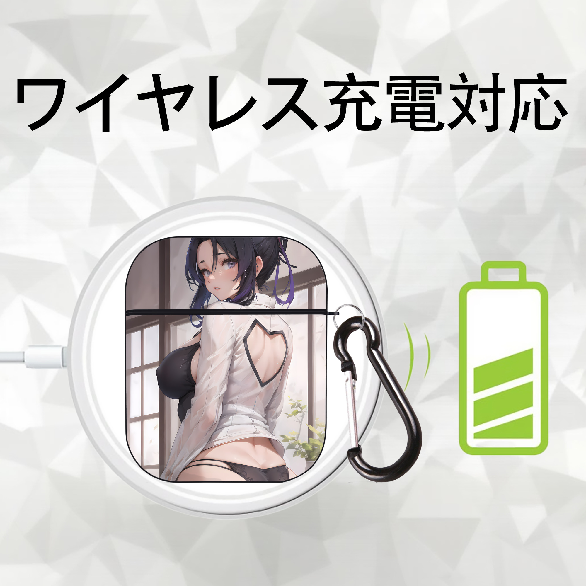 鬼滅の刃（きめつのやいば）蟲柱-胡蝶 しのぶ／こちょう しのぶ Kochou Shinobu AirPods 第2世代保護ケース ハードシェル ブラック 耐衝撃・防指紋・カラビナ付き