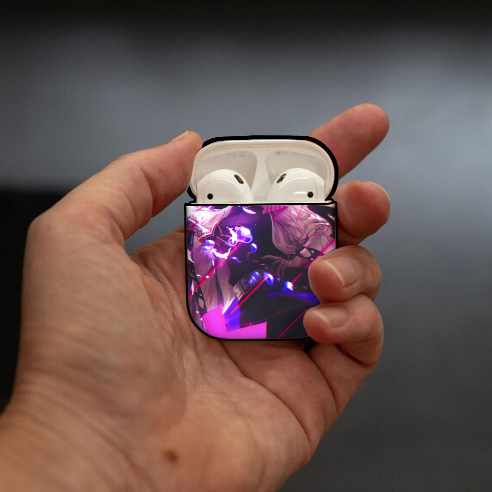 鬼滅の刃（きめつのやいば）蟲柱-胡蝶 しのぶ／こちょう しのぶ Kochou Shinobu AirPods 第2世代保護ケース ハードシェル ブラック 耐衝撃・防指紋・カラビナ付き