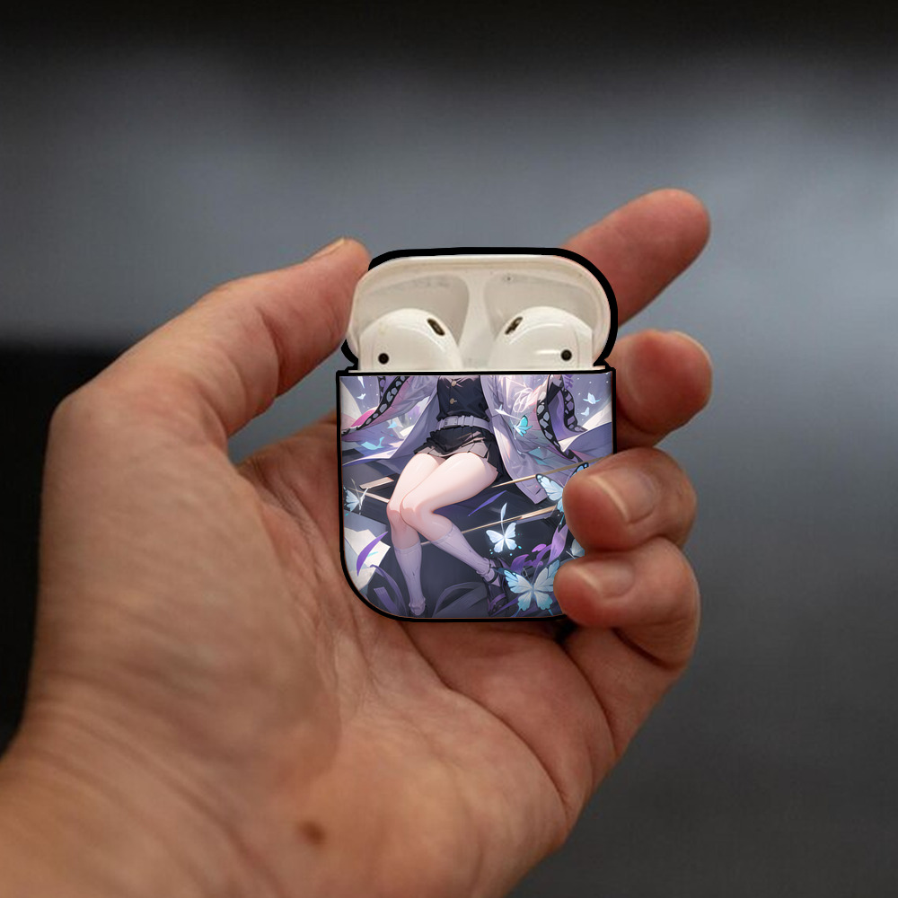 鬼滅の刃（きめつのやいば）蟲柱-胡蝶 しのぶ／こちょう しのぶ Kochou Shinobu AirPods 第2世代保護ケース ハードシェル ブラック 耐衝撃・防指紋・カラビナ付き