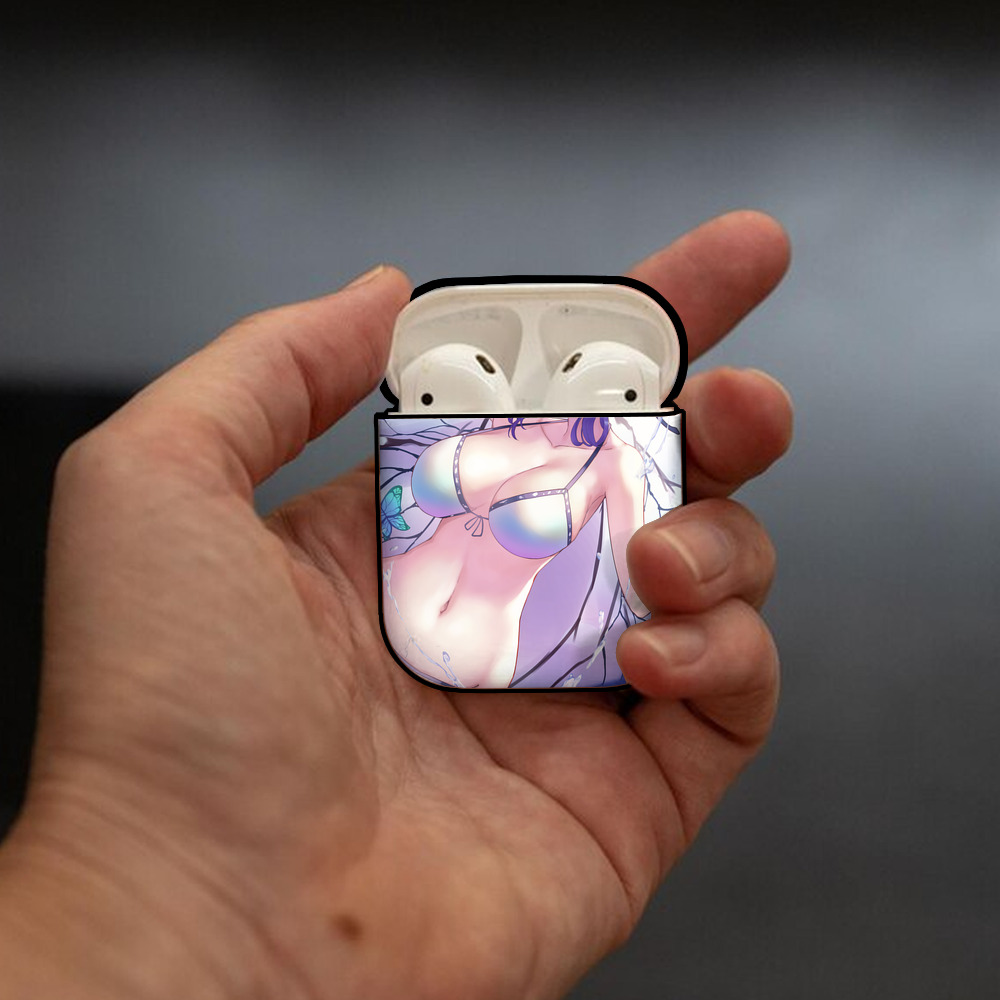 鬼滅の刃（きめつのやいば）蟲柱-胡蝶 しのぶ／こちょう しのぶ Kochou Shinobu AirPods 第2世代保護ケース ハードシェル ブラック 耐衝撃・防指紋・カラビナ付き