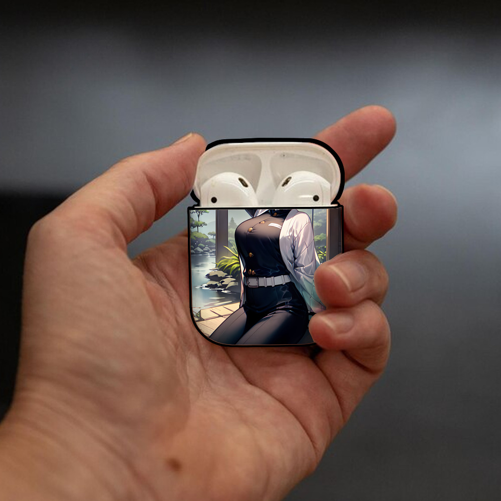 鬼滅の刃（きめつのやいば）蟲柱-胡蝶 しのぶ／こちょう しのぶ Kochou Shinobu AirPods 第2世代保護ケース ハードシェル ブラック 耐衝撃・防指紋・カラビナ付き