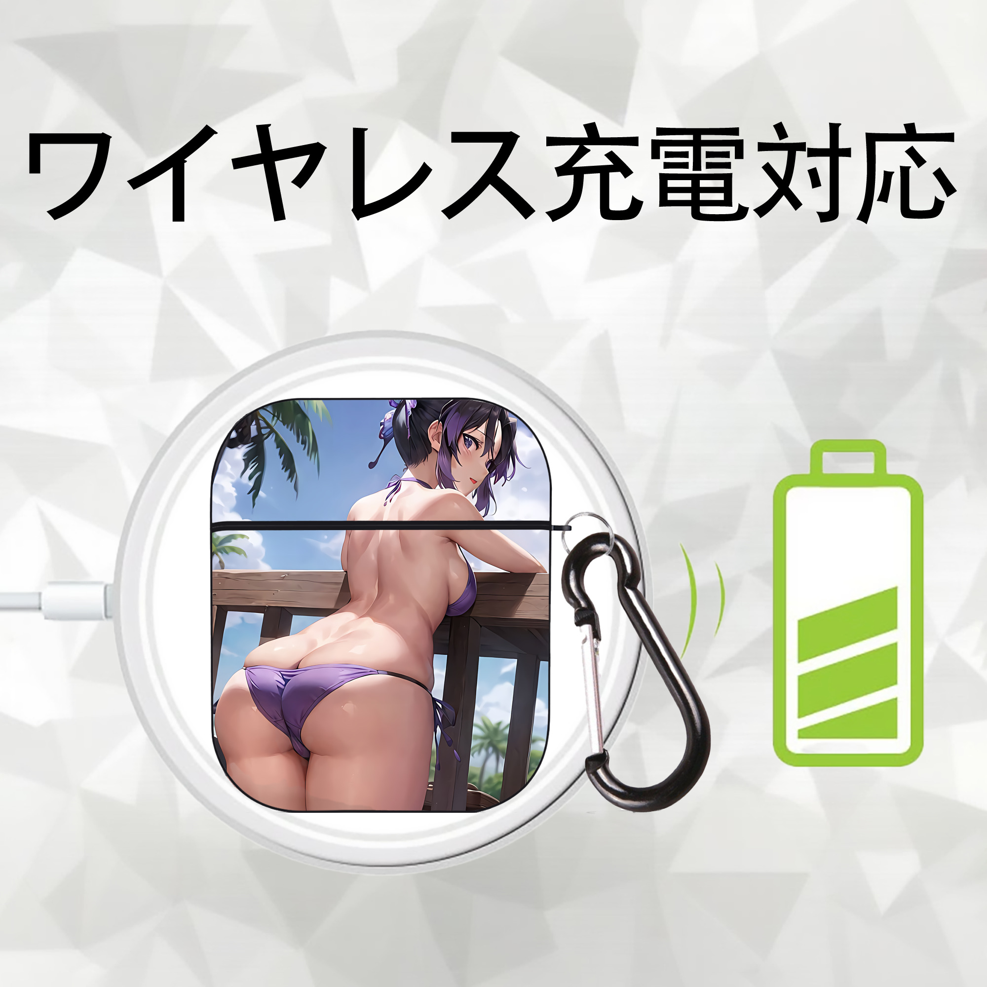 鬼滅の刃（きめつのやいば）蟲柱-胡蝶 しのぶ／こちょう しのぶ Kochou Shinobu AirPods 第2世代保護ケース ハードシェル ブラック 耐衝撃・防指紋・カラビナ付き