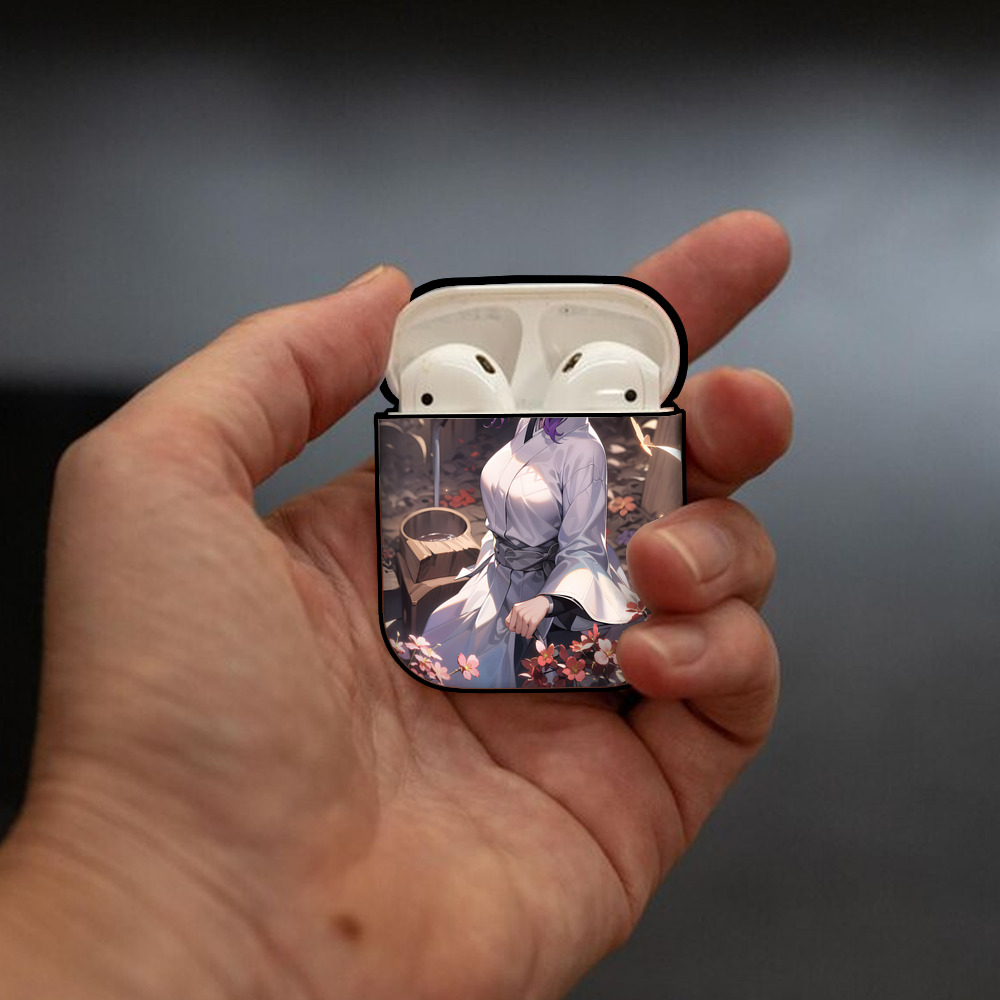 鬼滅の刃（きめつのやいば）蟲柱-胡蝶 しのぶ／こちょう しのぶ Kochou Shinobu AirPods 第2世代保護ケース ハードシェル ブラック 耐衝撃・防指紋・カラビナ付き