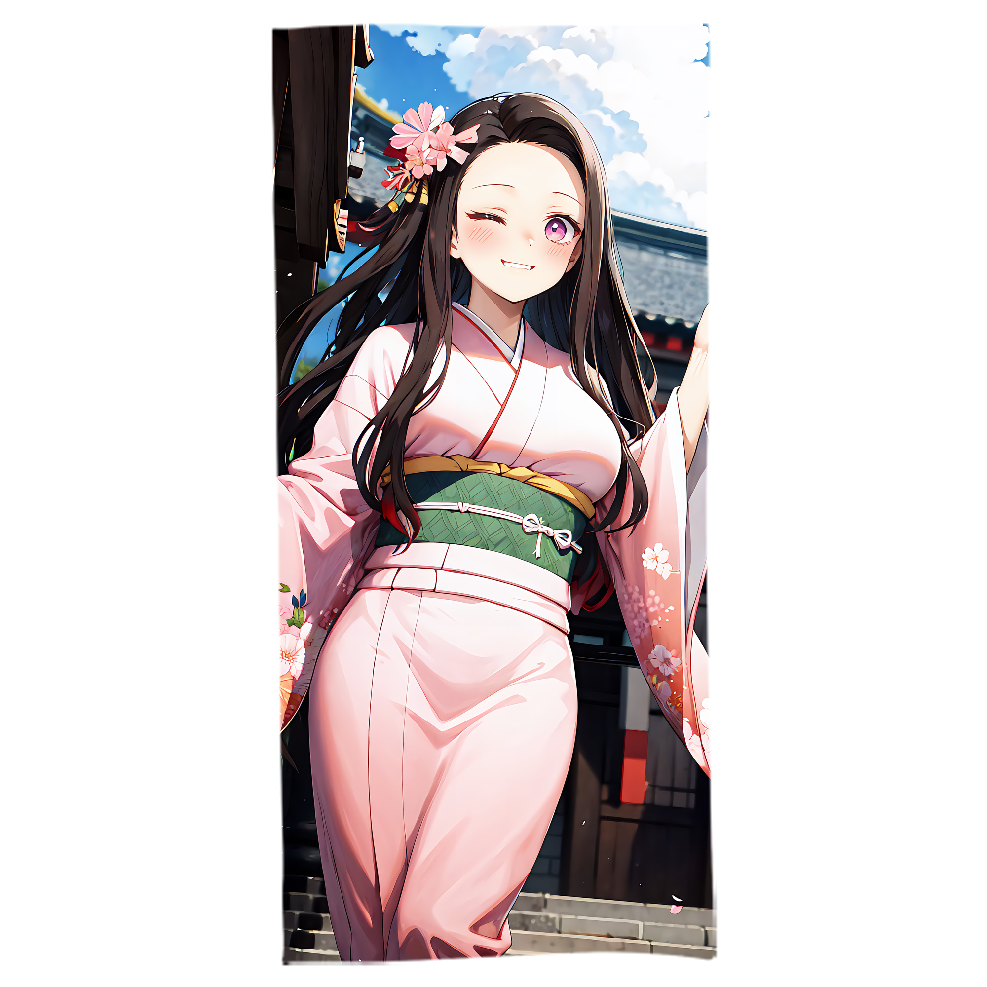 （画像用） 鬼滅の刃（きめつのやいば）竈門 禰󠄀豆子／かまど ねずこ Kamado Nezuko 大判バスタオル 70×140cm 吸水速乾 柔らかい肌触り