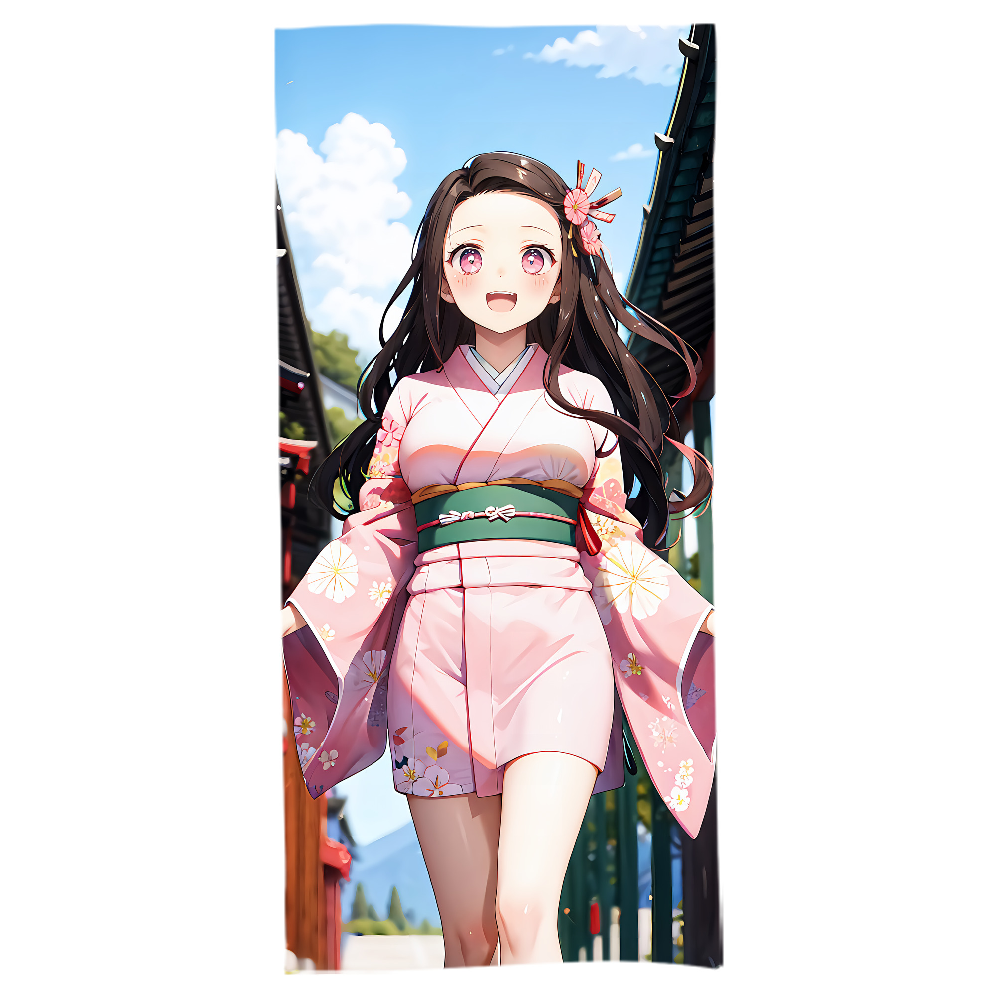 （画像用） 鬼滅の刃（きめつのやいば）竈門 禰󠄀豆子／かまど ねずこ Kamado Nezuko 大判バスタオル 70×140cm 吸水速乾 柔らかい肌触り