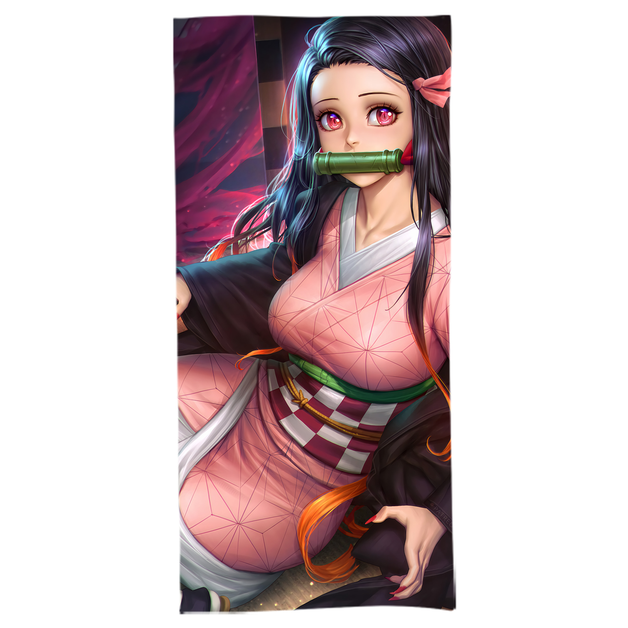 （画像用） 鬼滅の刃（きめつのやいば）竈門 禰󠄀豆子／かまど ねずこ Kamado Nezuko 大判バスタオル 70×140cm 吸水速乾 柔らかい肌触り