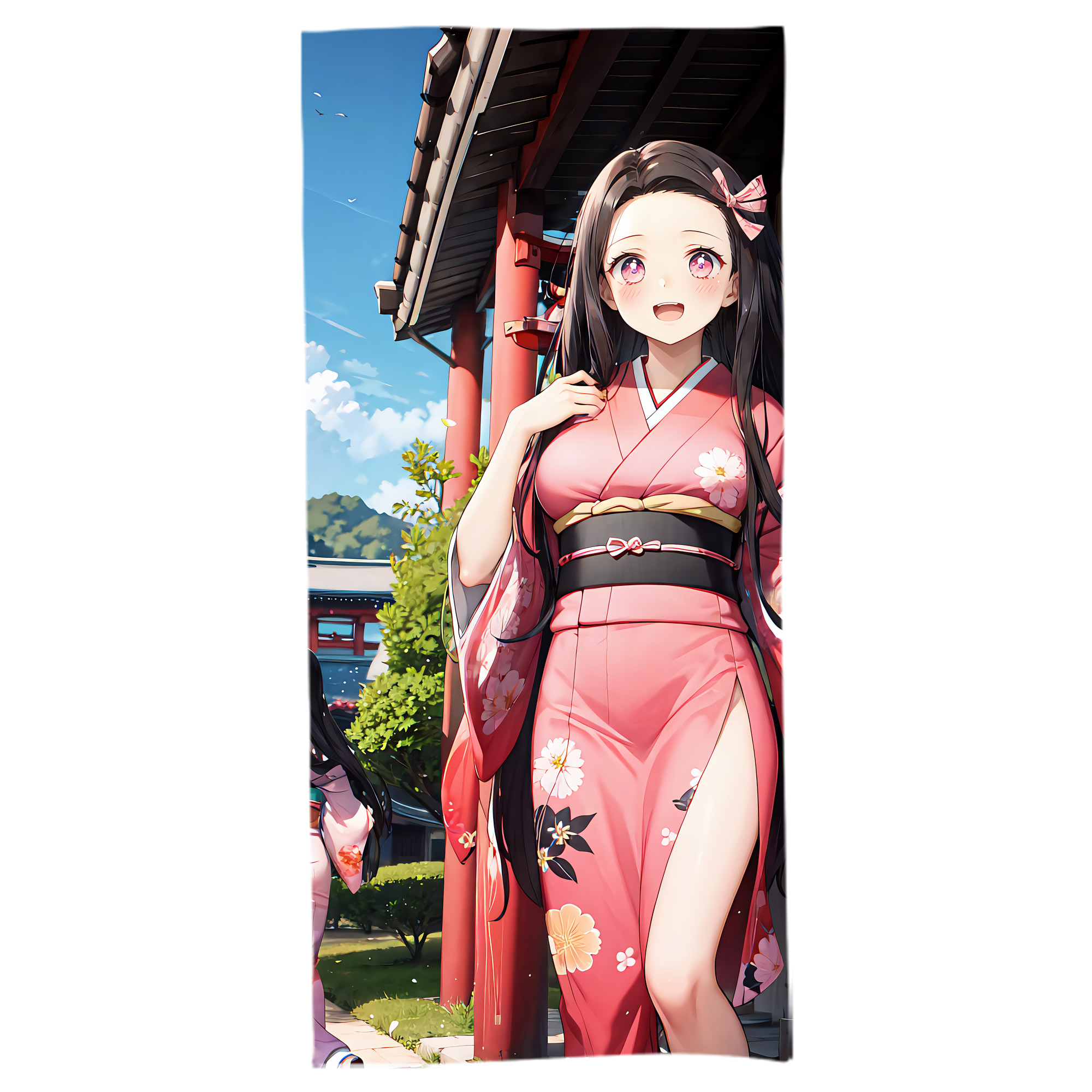 （画像用） 鬼滅の刃（きめつのやいば）竈門 禰󠄀豆子／かまど ねずこ Kamado Nezuko 大判バスタオル 70×140cm 吸水速乾 柔らかい肌触り