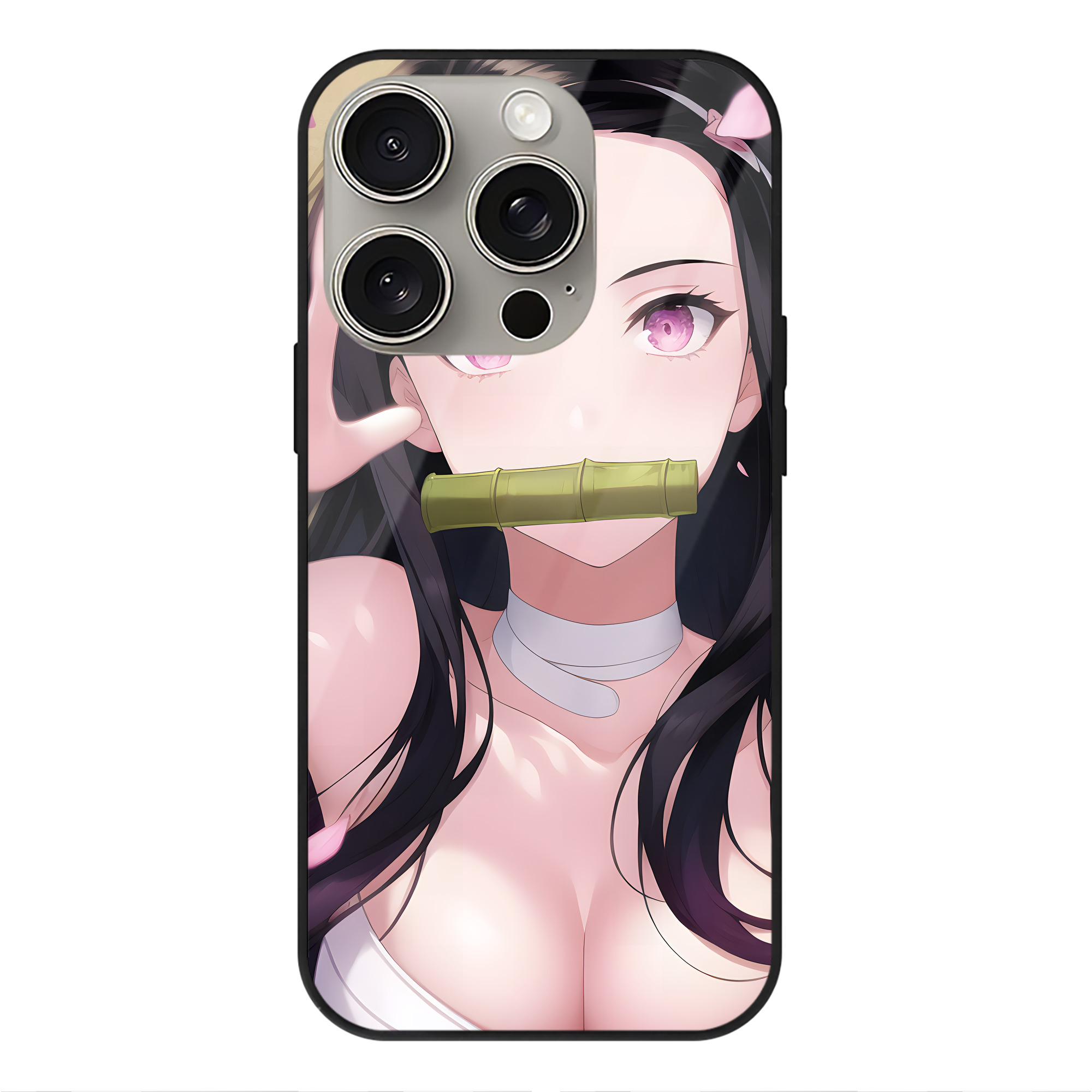 （画像用） 鬼滅の刃（きめつのやいば）竈門 禰󠄀豆子／かまど ねずこ Kamado Nezuko 【iPhone15Pro対応】スマホケース 耐衝撃＆黄変防止 背面ガラス