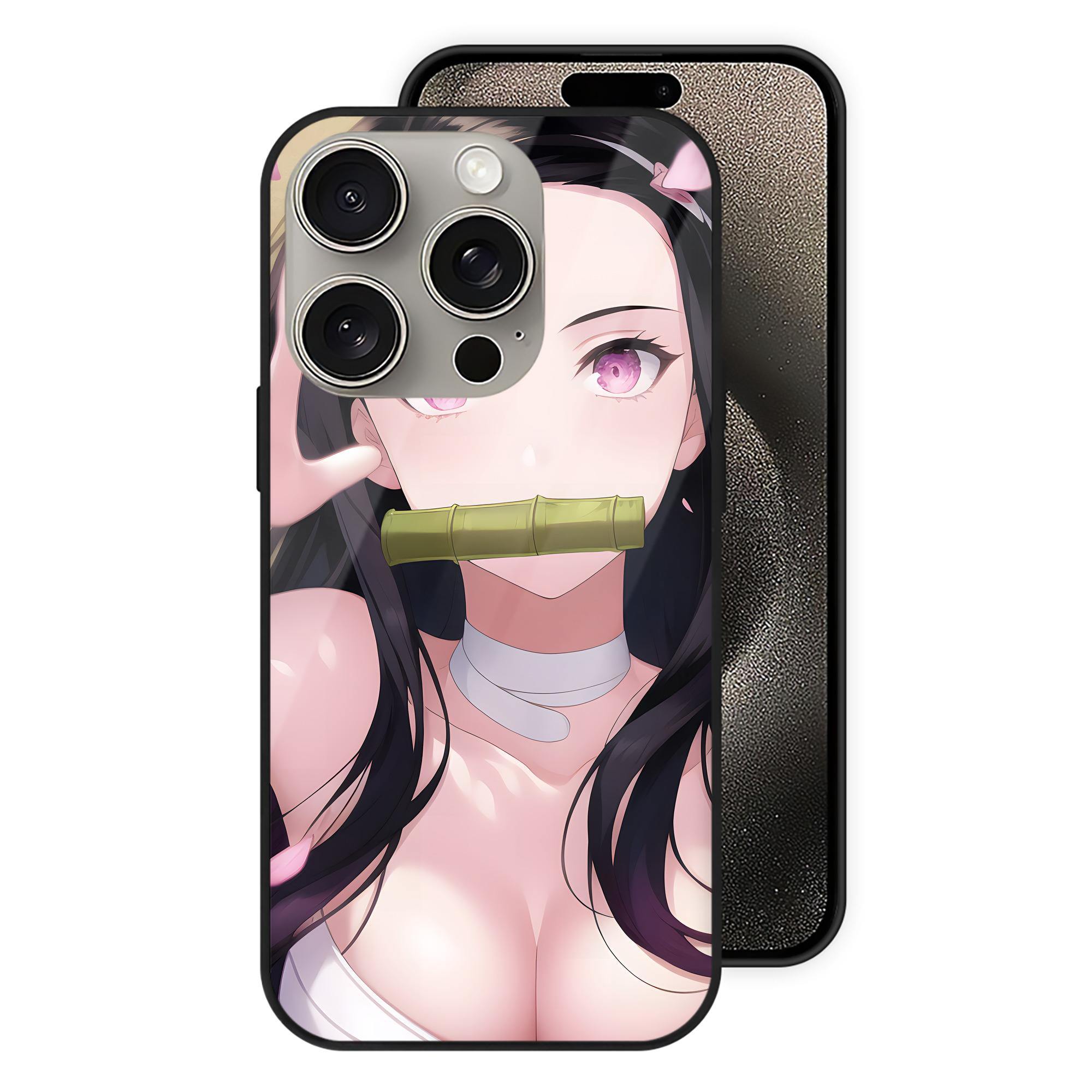 （画像用） 鬼滅の刃（きめつのやいば）竈門 禰󠄀豆子／かまど ねずこ Kamado Nezuko 【iPhone15Pro対応】スマホケース 耐衝撃＆黄変防止 背面ガラス