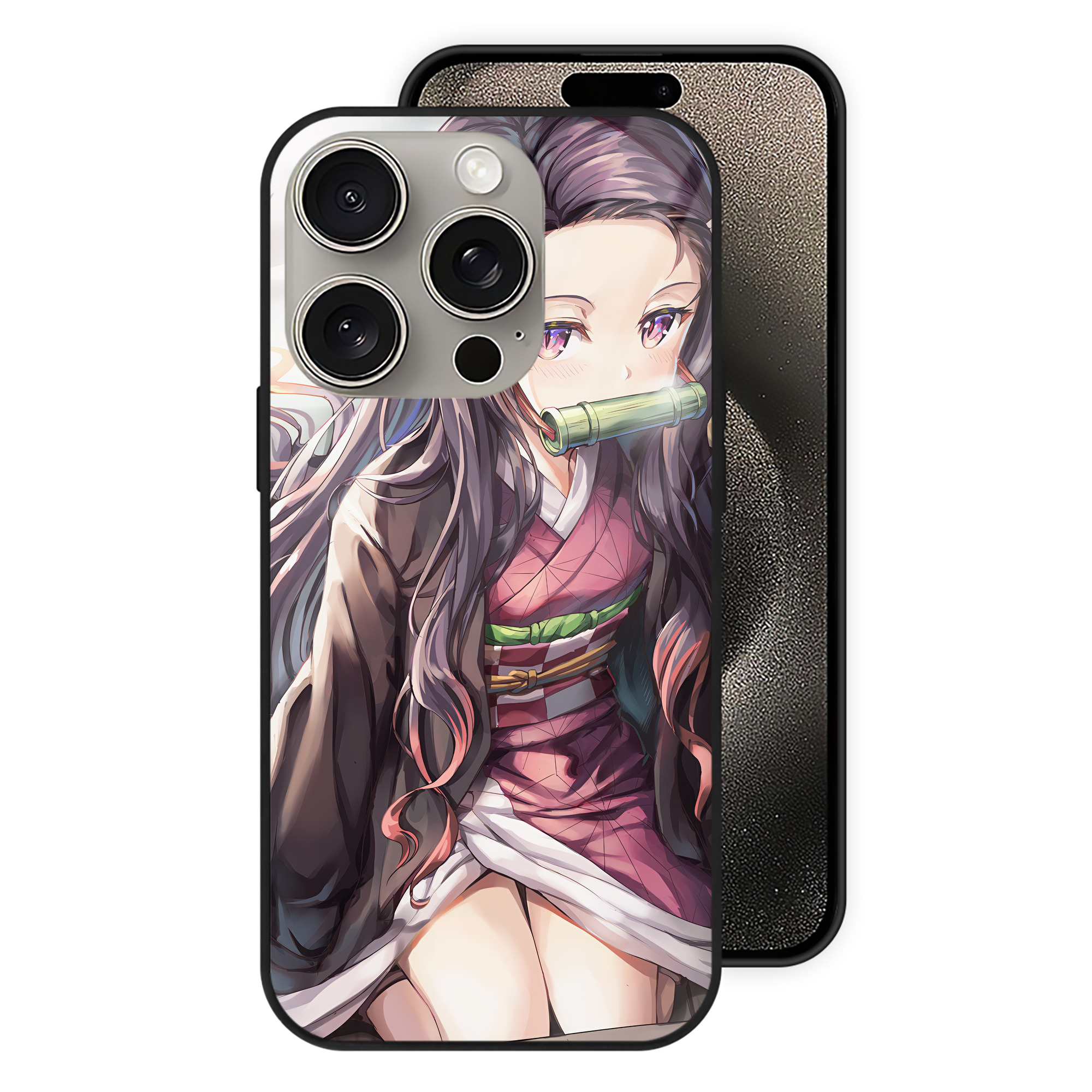 （画像用） 鬼滅の刃（きめつのやいば）竈門 禰󠄀豆子／かまど ねずこ Kamado Nezuko 【iPhone15Pro対応】スマホケース 耐衝撃＆黄変防止 背面ガラス
