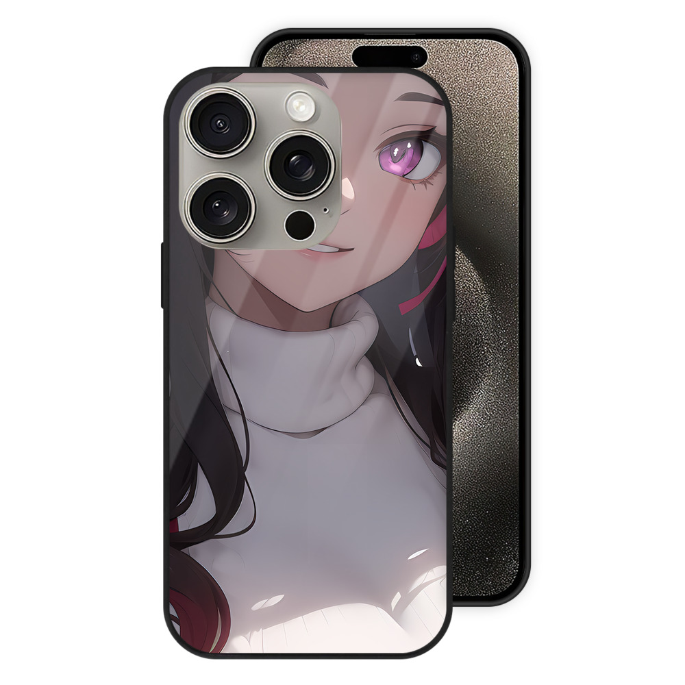 （画像用） 鬼滅の刃（きめつのやいば）竈門 禰󠄀豆子／かまど ねずこ Kamado Nezuko 【iPhone15Pro対応】スマホケース 耐衝撃＆黄変防止 背面ガラス